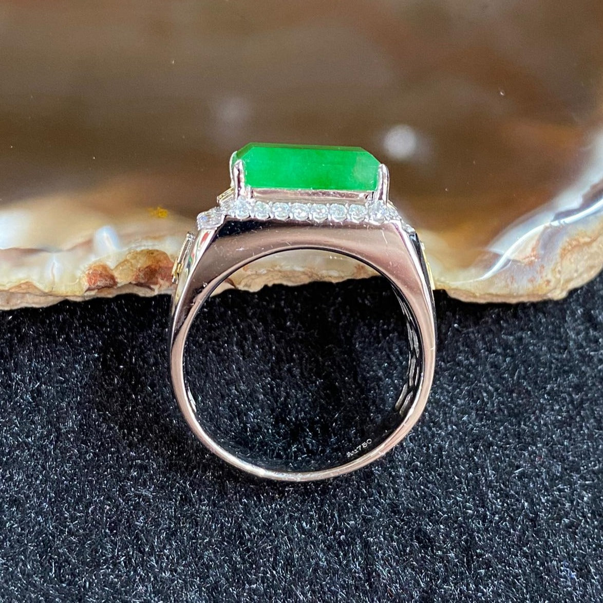 Type A Burmese Jade Jadeite 18k White Gold & Diamonds Ring - 7.27g US9 HK20 - Huangs Jadeite and Jewelry Pte Ltd