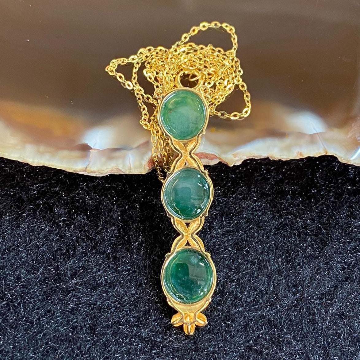 Type A Burmese Icy Jade Jadeite 18k Yellow Gold Pendant - 3.29g 36.7 by 8.2 by 5.8mm - Huangs Jadeite and Jewelry Pte Ltd