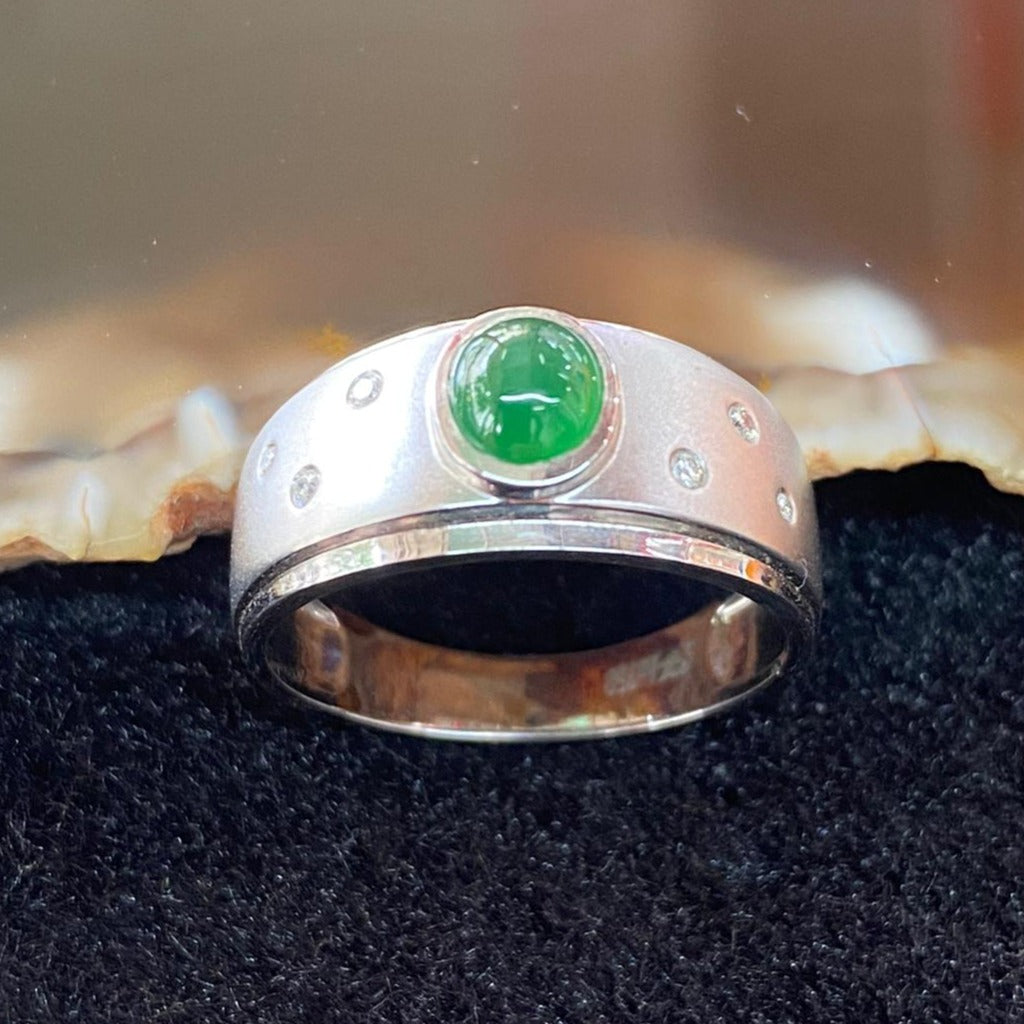 Type A Burmese Jade Jadeite 18K White gold Ring - 4.05g US7.45 HK17 - Huangs Jadeite and Jewelry Pte Ltd