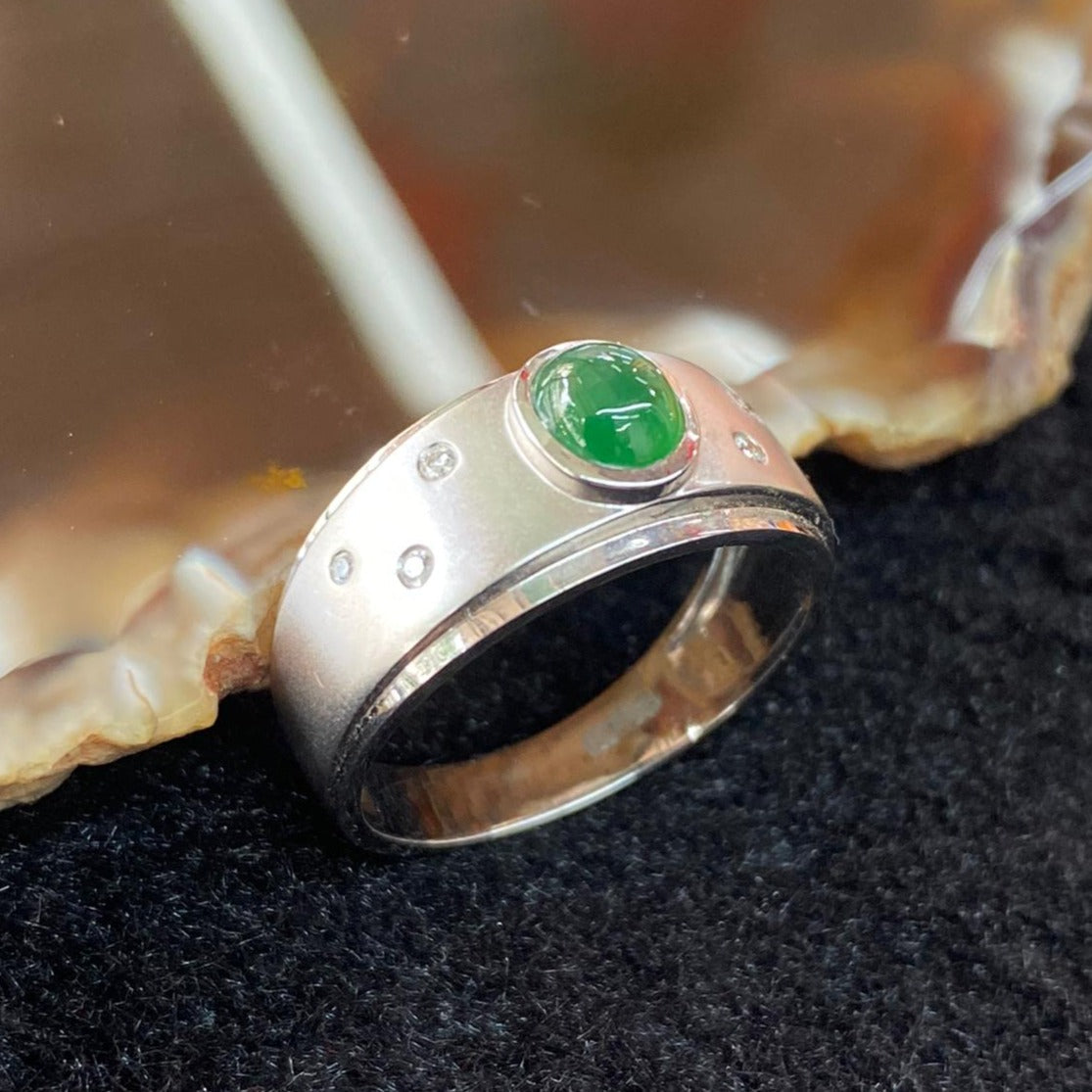 Type A Burmese Jade Jadeite 18K White gold Ring - 4.05g US7.45 HK17 - Huangs Jadeite and Jewelry Pte Ltd