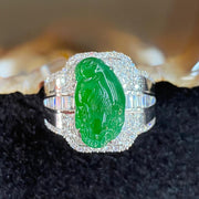 Rare Type A Burmese High End Jade Jadeite Chan Chu aka 3 Legged Frog Ring 18K White Gold & Diamonds - 14.99g US9.45 HK22 - Huangs Jadeite and Jewelry Pte Ltd