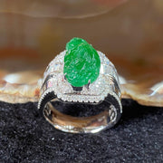 Rare Type A Burmese High End Jade Jadeite Chan Chu aka 3 Legged Frog Ring 18K White Gold & Diamonds - 14.99g US9.45 HK22 - Huangs Jadeite and Jewelry Pte Ltd