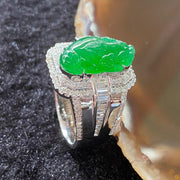 Rare Type A Burmese High End Jade Jadeite Chan Chu aka 3 Legged Frog Ring 18K White Gold & Diamonds - 14.99g US9.45 HK22 - Huangs Jadeite and Jewelry Pte Ltd