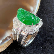 Rare Type A Burmese High End Jade Jadeite Chan Chu aka 3 Legged Frog Ring 18K White Gold & Diamonds - 14.99g US9.45 HK22 - Huangs Jadeite and Jewelry Pte Ltd