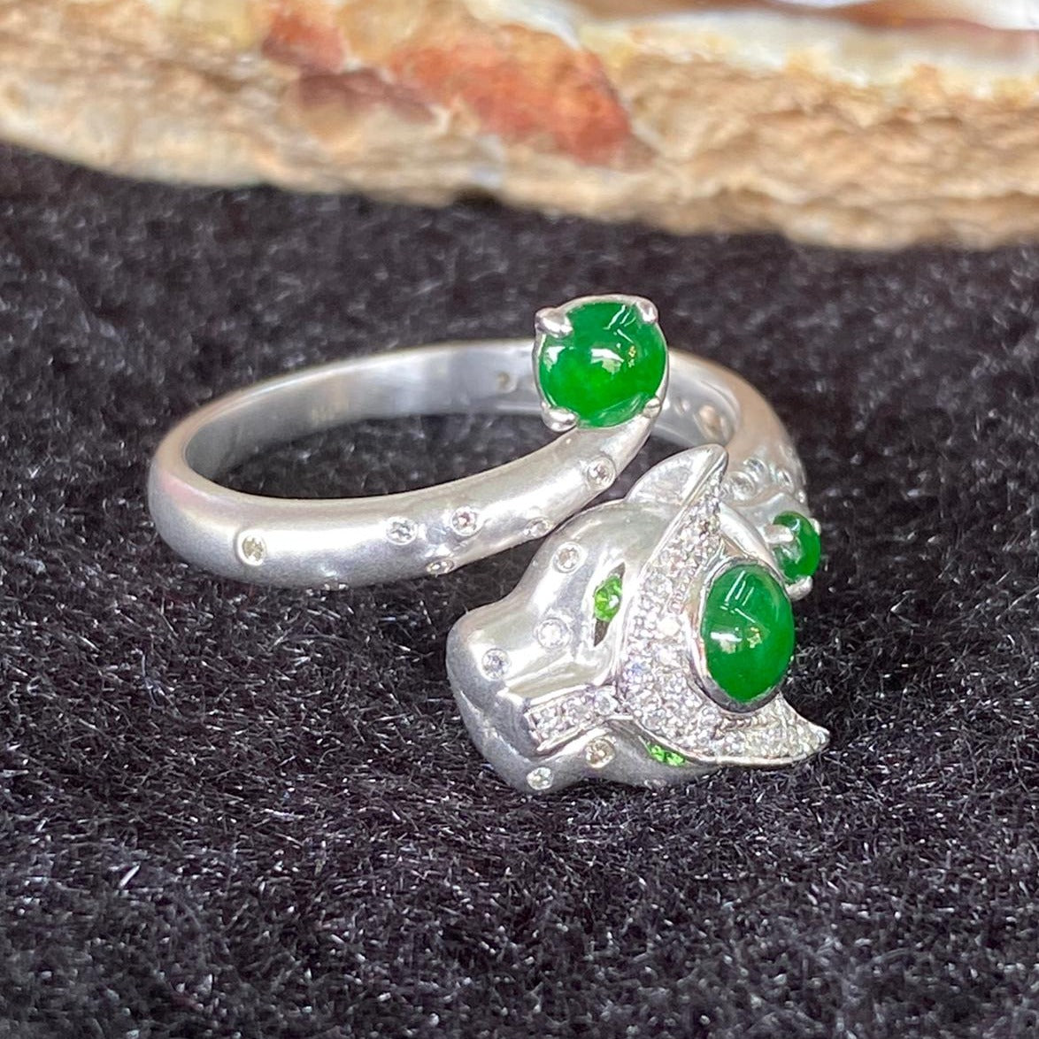 Type A Burmese Jade Jadeite Leopard 18K White Gold - 3.36g US6.5 HK14.5 - Huangs Jadeite and Jewelry Pte Ltd