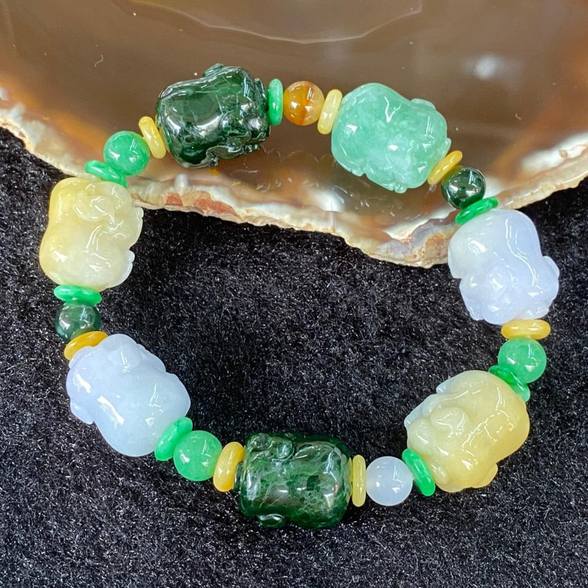 Type A Burmese Jade Jadeite Pig Piglets Bracelet - 54.46g each about 18.1 by 13.9mm - Huangs Jadeite and Jewelry Pte Ltd