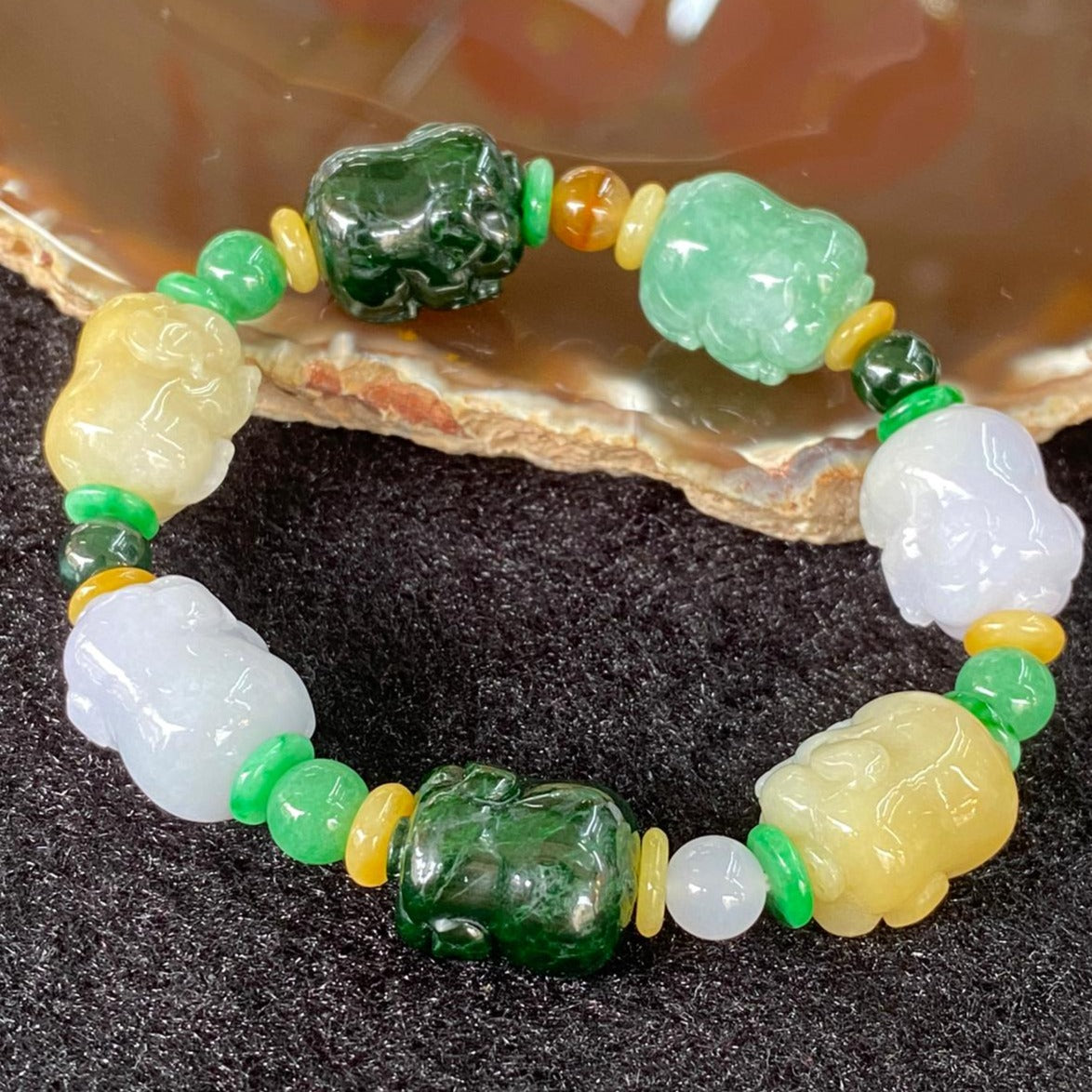 Type A Burmese Jade Jadeite Pig Piglets Bracelet - 54.46g each about 18.1 by 13.9mm - Huangs Jadeite and Jewelry Pte Ltd