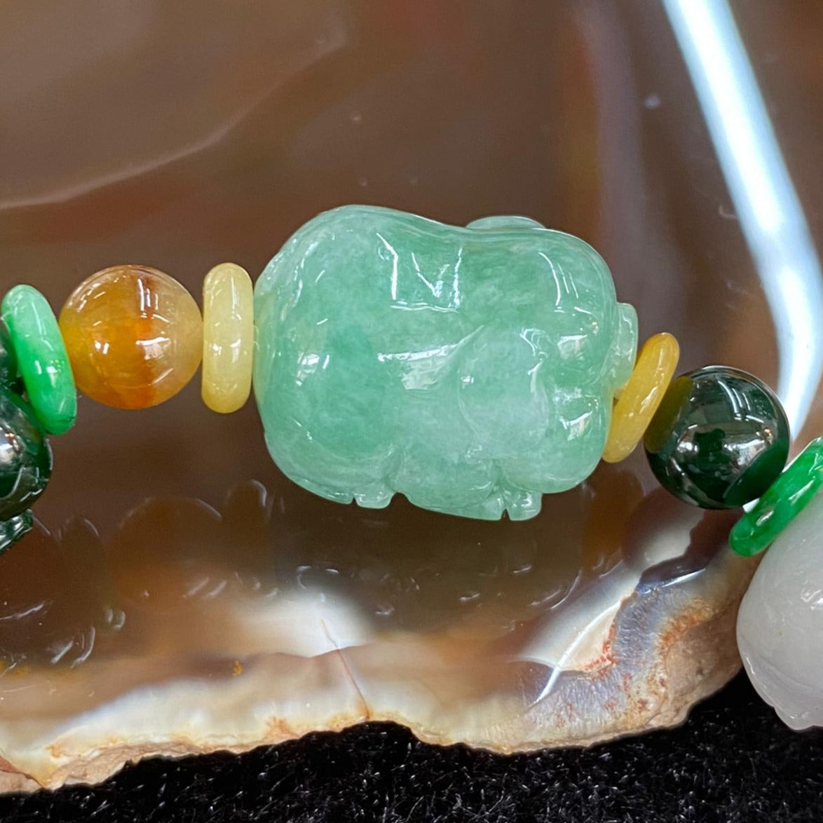 Type A Burmese Jade Jadeite Pig Piglets Bracelet - 54.46g each about 18.1 by 13.9mm - Huangs Jadeite and Jewelry Pte Ltd