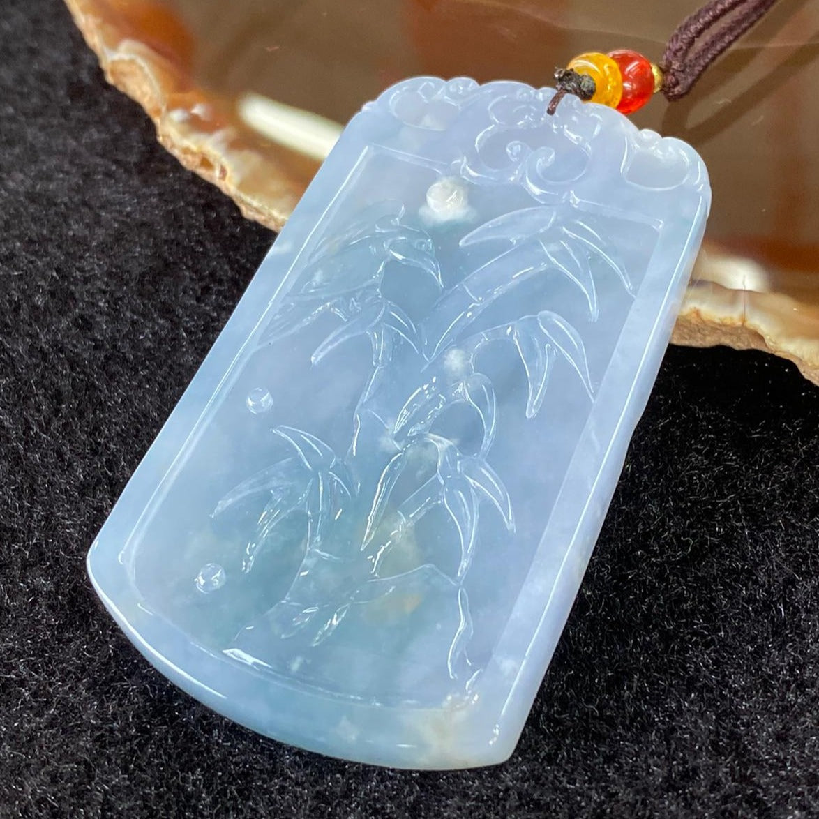 ICY Type A Burmese Jade Jadeite Lavender Bat, Coins & Bamboo Pendant - 34.94g 61.9 by 37.3 by 7.0mm - Huangs Jadeite and Jewelry Pte Ltd