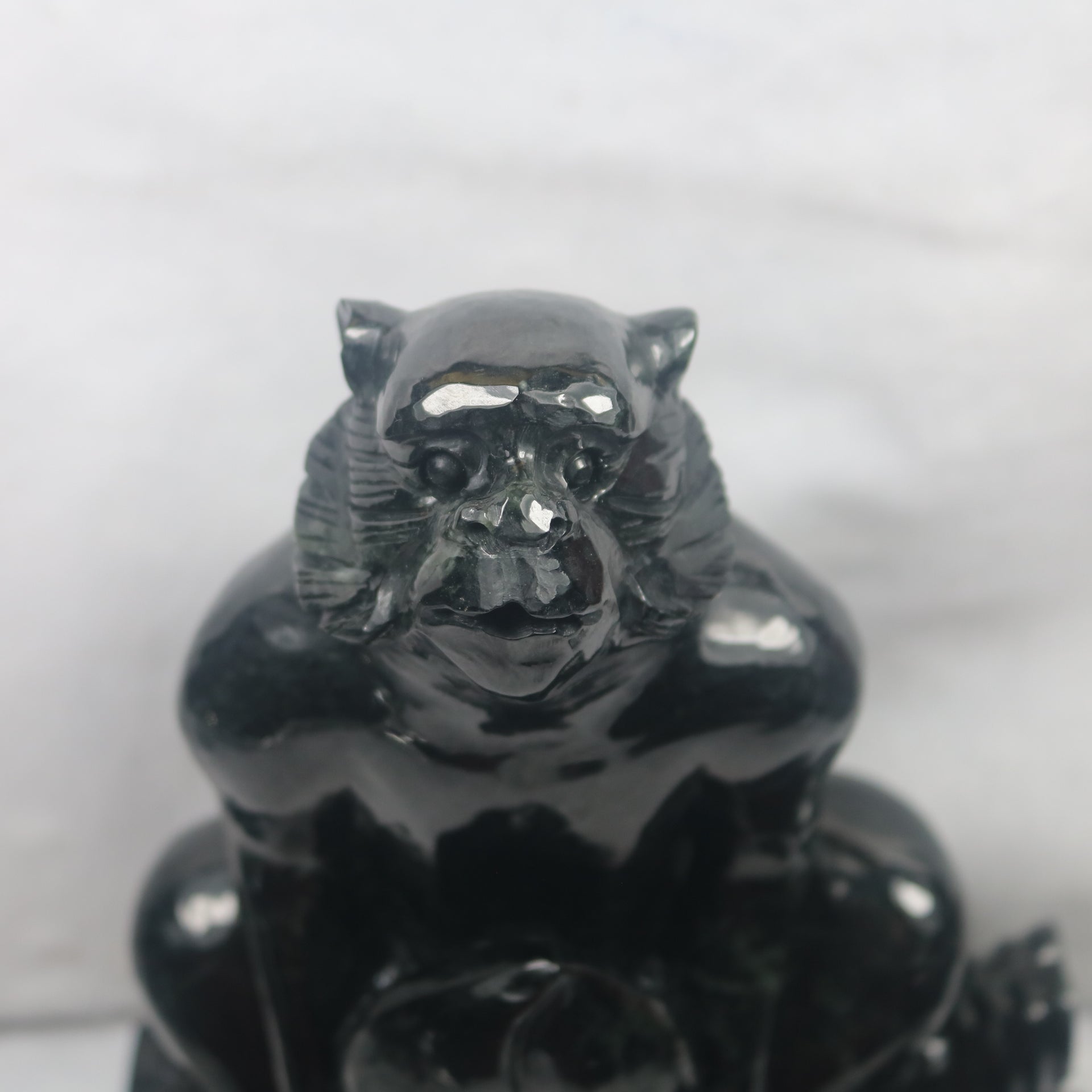 Black Jade Jadeite Monkey & Peach Display Piece - Longevity & Abundance - Huangs Jadeite and Jewelry Pte Ltd