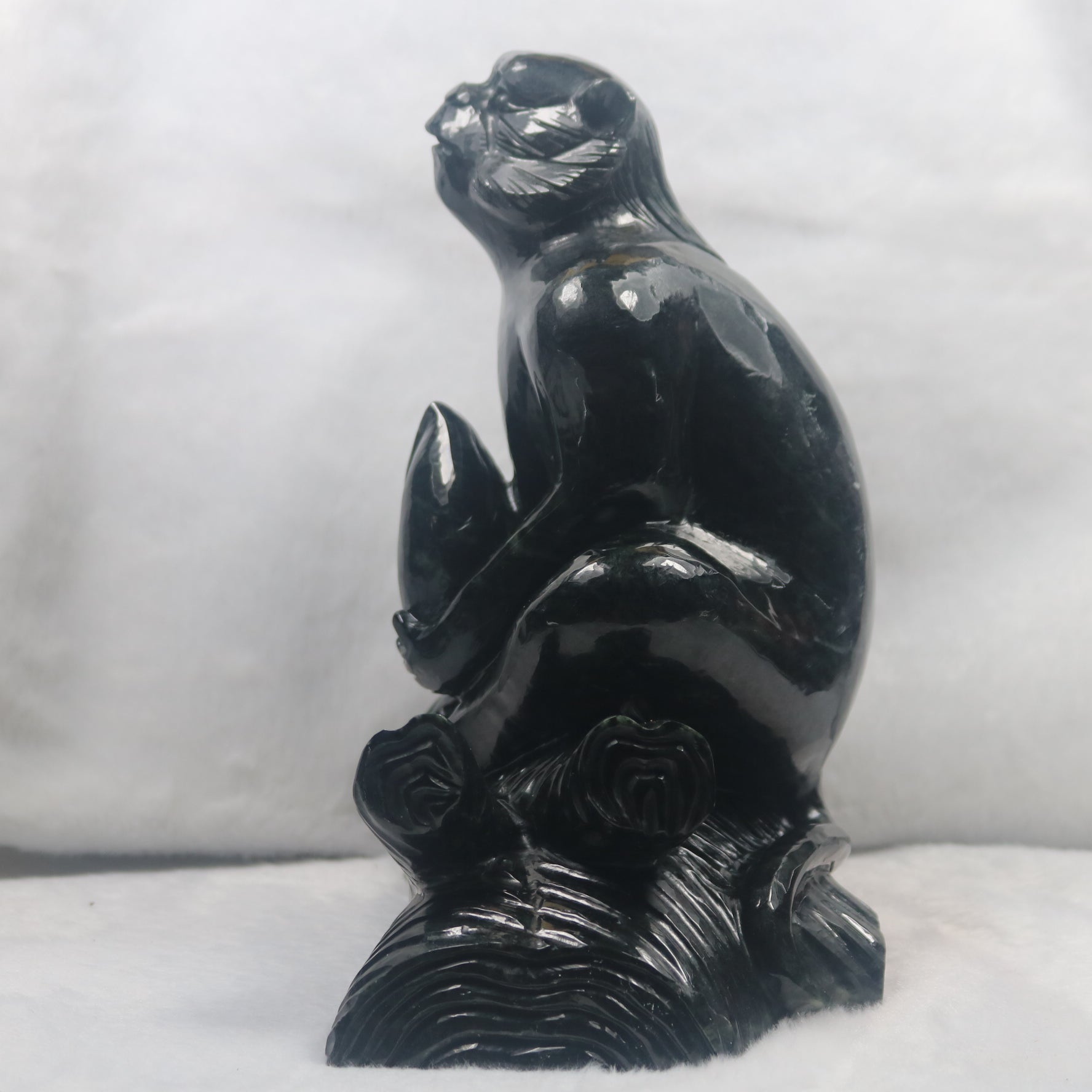 Black Jade Jadeite Monkey & Peach Display Piece - Longevity & Abundance - Huangs Jadeite and Jewelry Pte Ltd