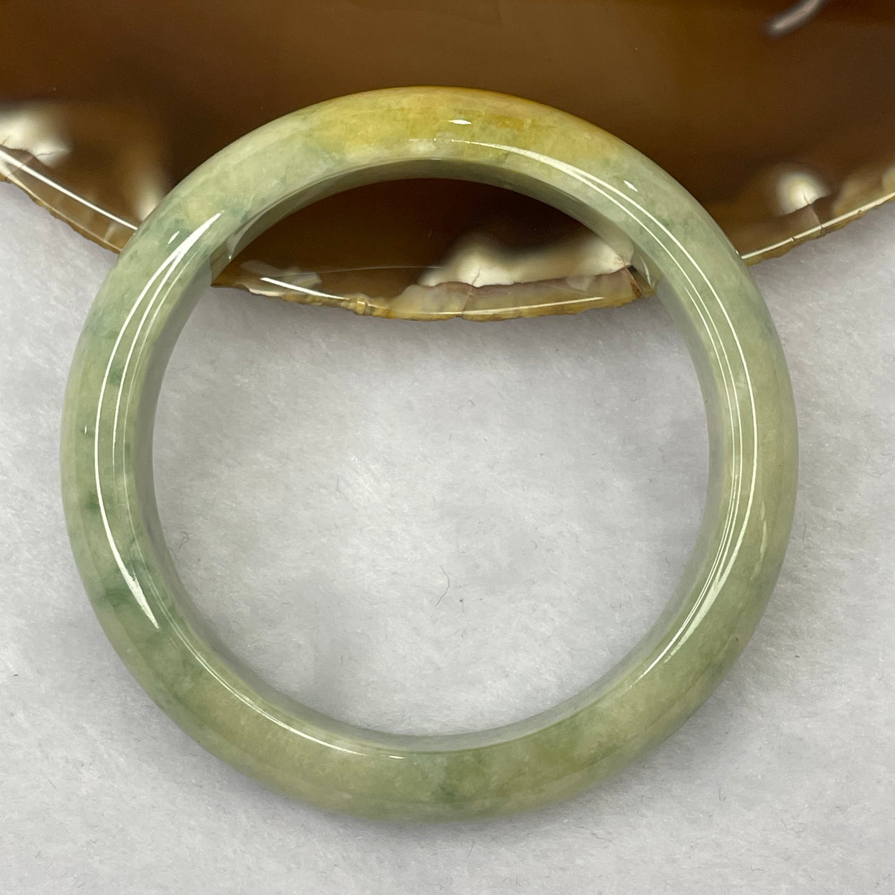 Type A Green and Yellow Jadeite Bangle 51.27g inner diameter 55.1mm 12.4 by 7.8mm - Huangs Jadeite and Jewelry Pte Ltd