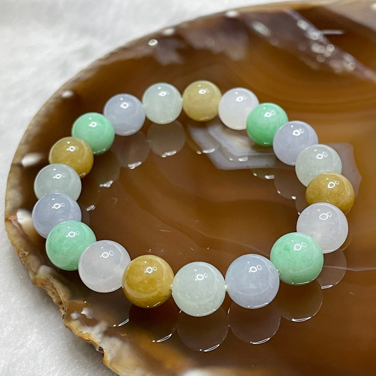 Type A High Quality Semi Icy Mixed Colour Jade Jadeite Bracelet 32.26g 10.0mm/bead 19 beads - Huangs Jadeite and Jewelry Pte Ltd