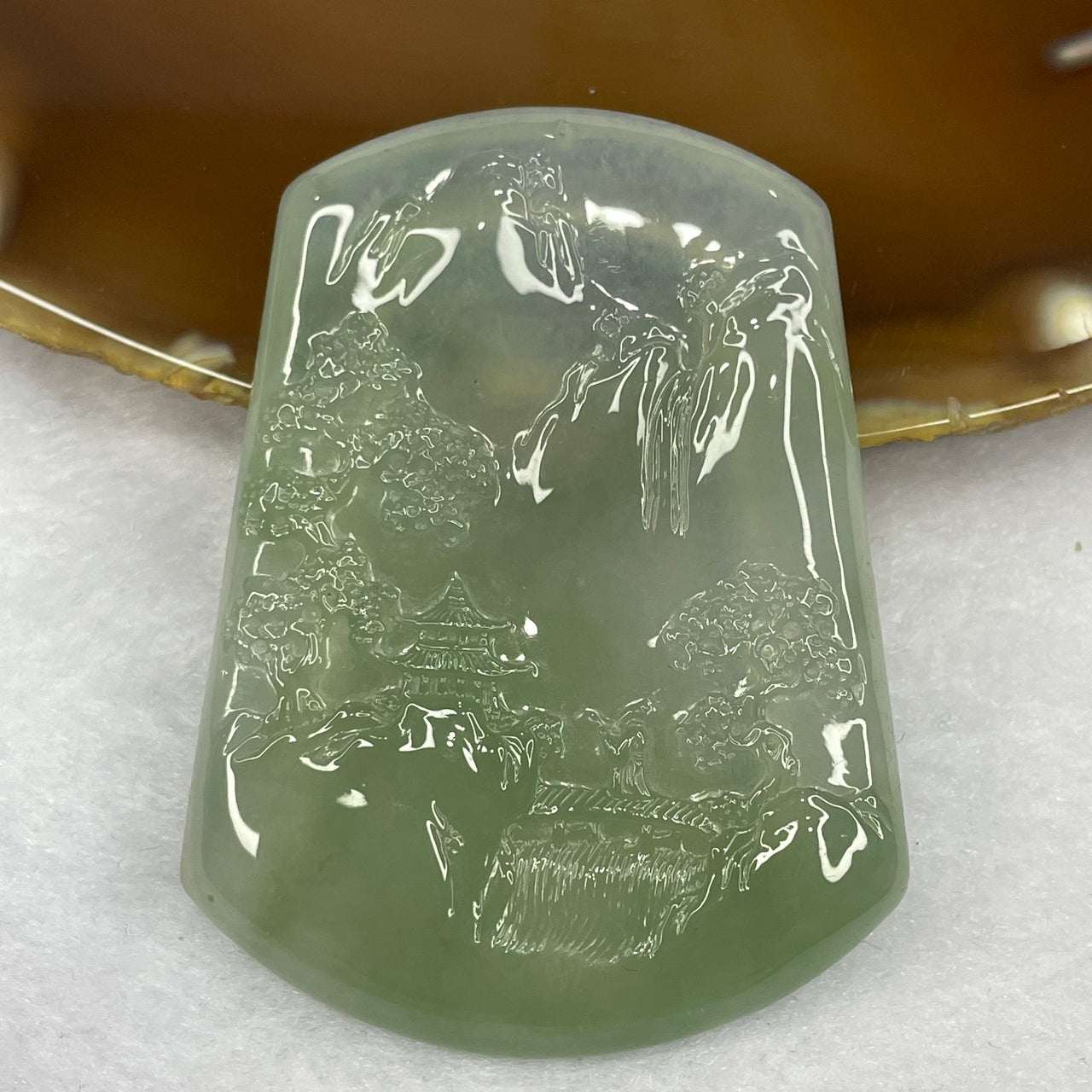 Grand Master Certified High Icy Type A Green Jadeite Shan Shui Pendant 23.48g 53.2 by 40.0 by 5.2mm - Huangs Jadeite and Jewelry Pte Ltd