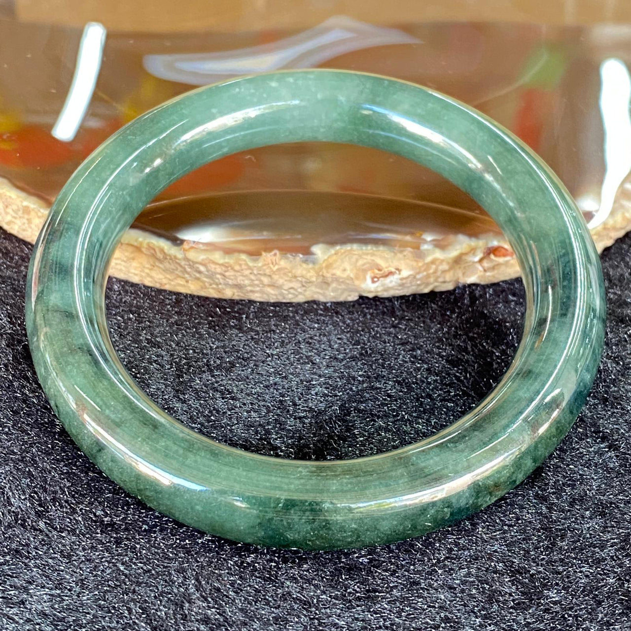 Type A Oily Green Piao Hua Jadeite Bangle 66.73g inner diameter 57.0mm Thickness 11.6 by 10.5mm - Huangs Jadeite and Jewelry Pte Ltd