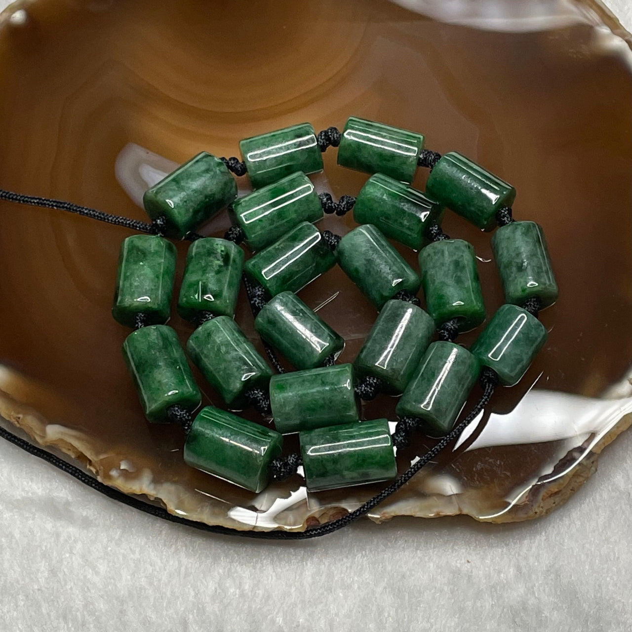 Type A Green Jade Jadeite Lu Lu Tong Barrel Necklace 85.25g 11.2 by 15.5mm per barrel 11 Pieces - Huangs Jadeite and Jewelry Pte Ltd