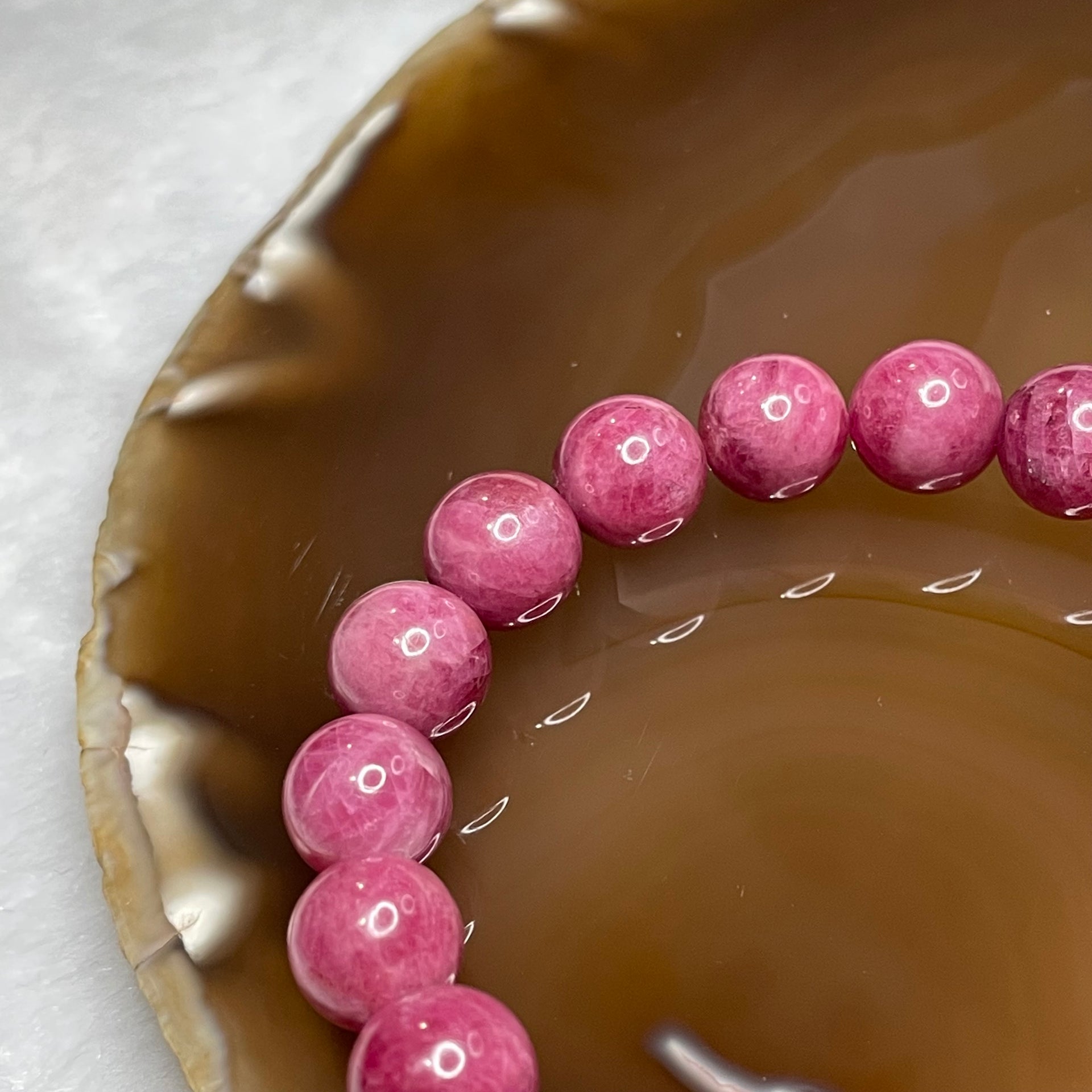 Natural Rhodonite Crystal Bracelet 37.8g 10.3mm/bead 19 beads - Huangs Jadeite and Jewelry Pte Ltd