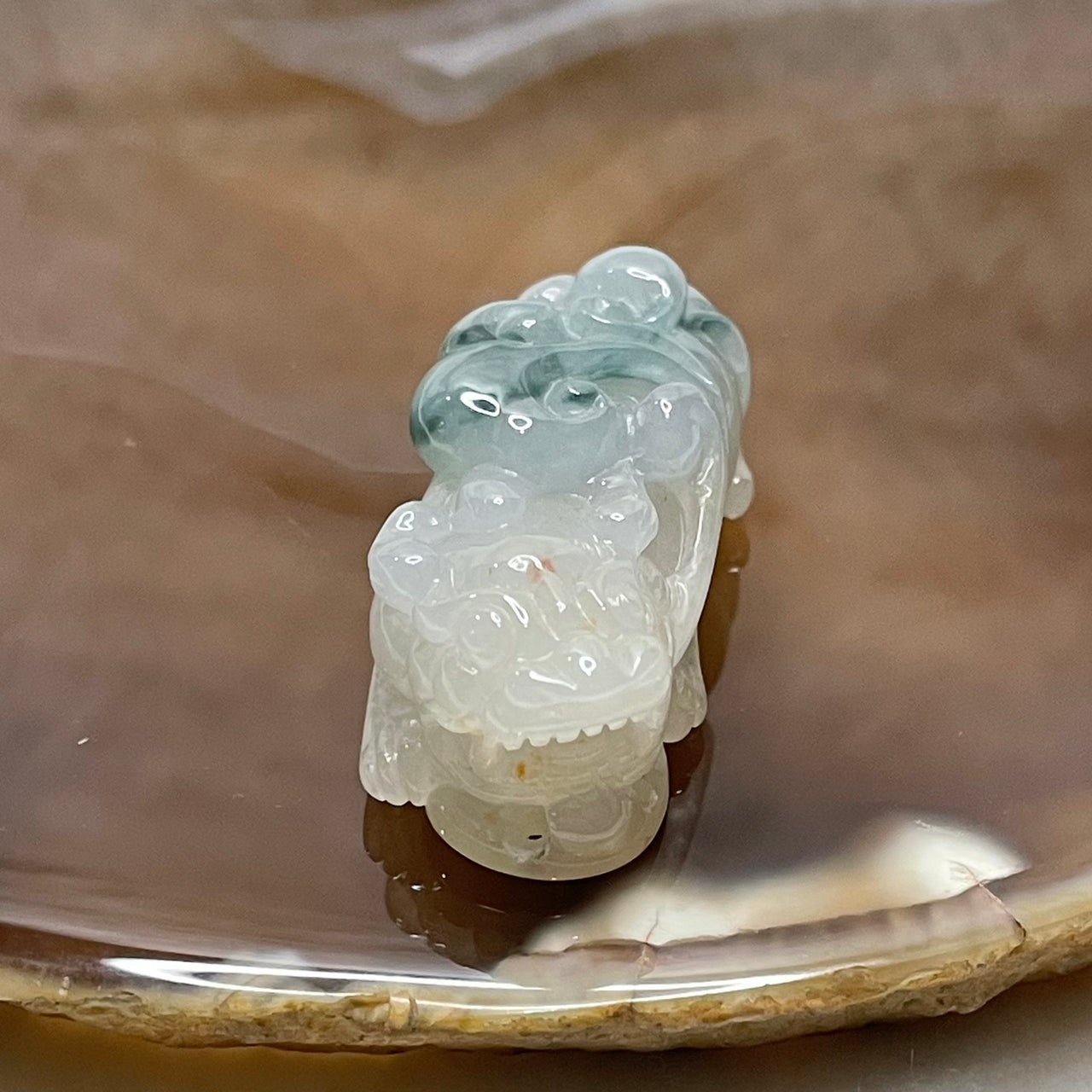 Type A Faint Green & Yellow Piao Hua with Brownish Yellow Spots Jade Jadeite Pixiu & Ruyi Charm - 14.16g 34.6 by 15.8 by 13.8mm - Huangs Jadeite and Jewelry Pte Ltd