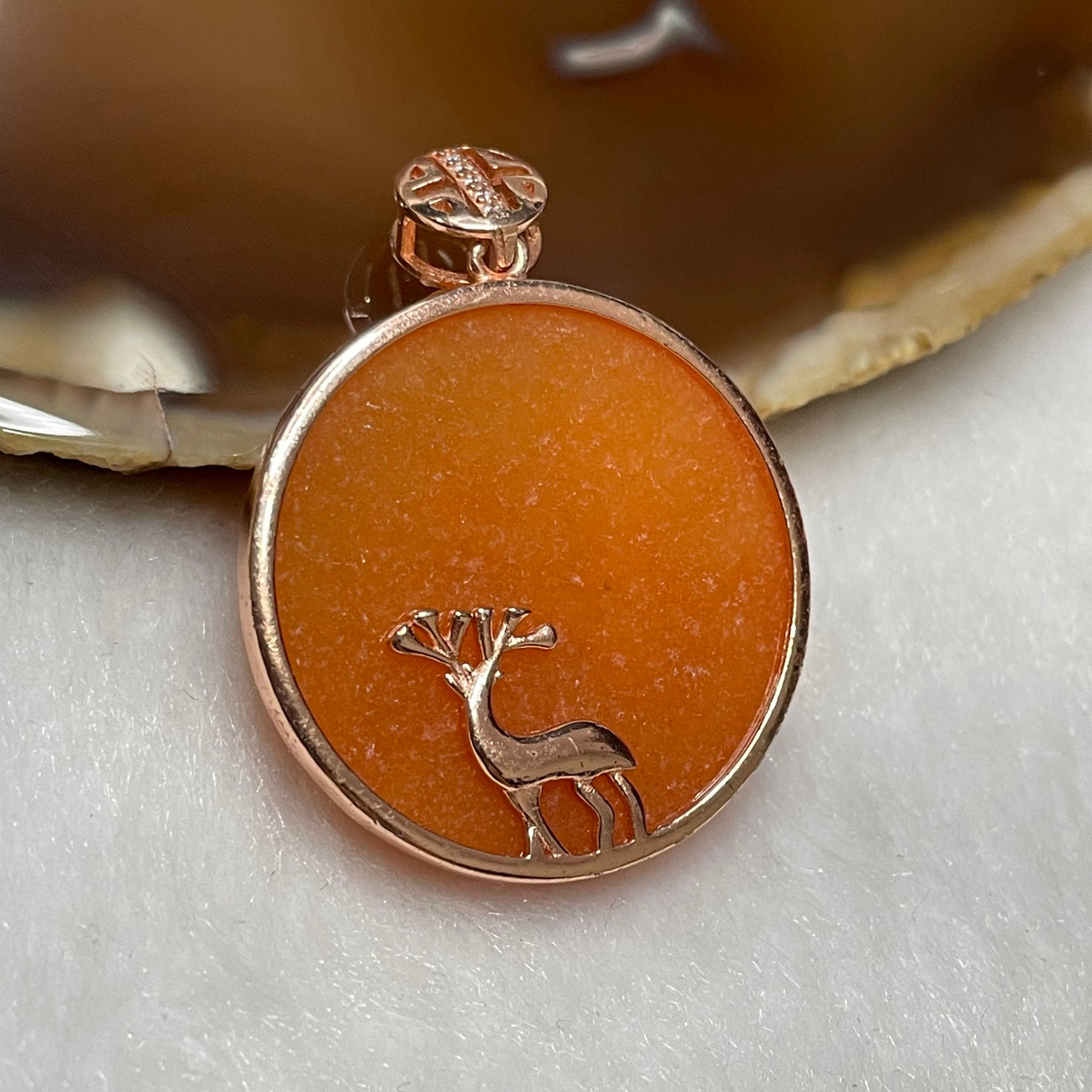 Type A Red Jade Jadiete Deer 925 Sliver Pendant 10.37g 37.1 by 28.6 by 5.3mm - Huangs Jadeite and Jewelry Pte Ltd