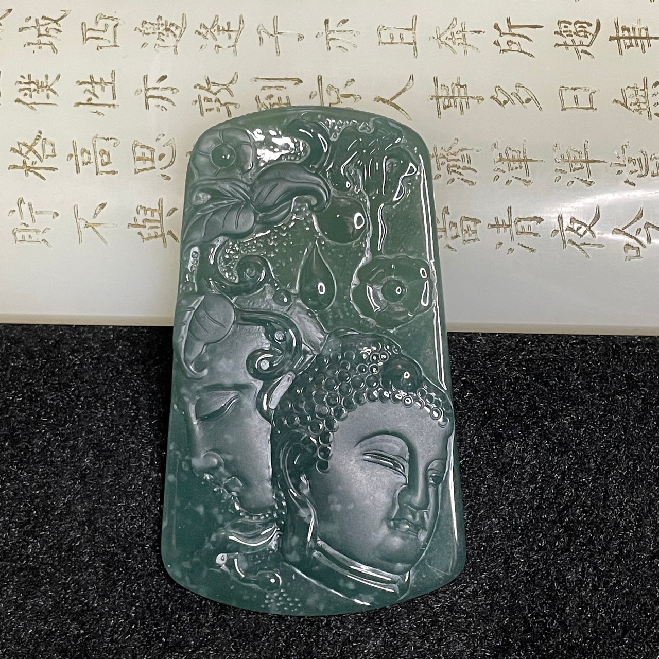 Type A Blueish Green Jade Jadeite Buddha 34.83g 69.9 by 41.8 by 6.1mm - Huangs Jadeite and Jewelry Pte Ltd