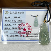 Type A Icy Green Cai Shen Ye Jade Jadeite Pendant with 18k Gold Clasp 8.90g 39.2 by 19.4 by 6.2 mm - Huangs Jadeite and Jewelry Pte Ltd