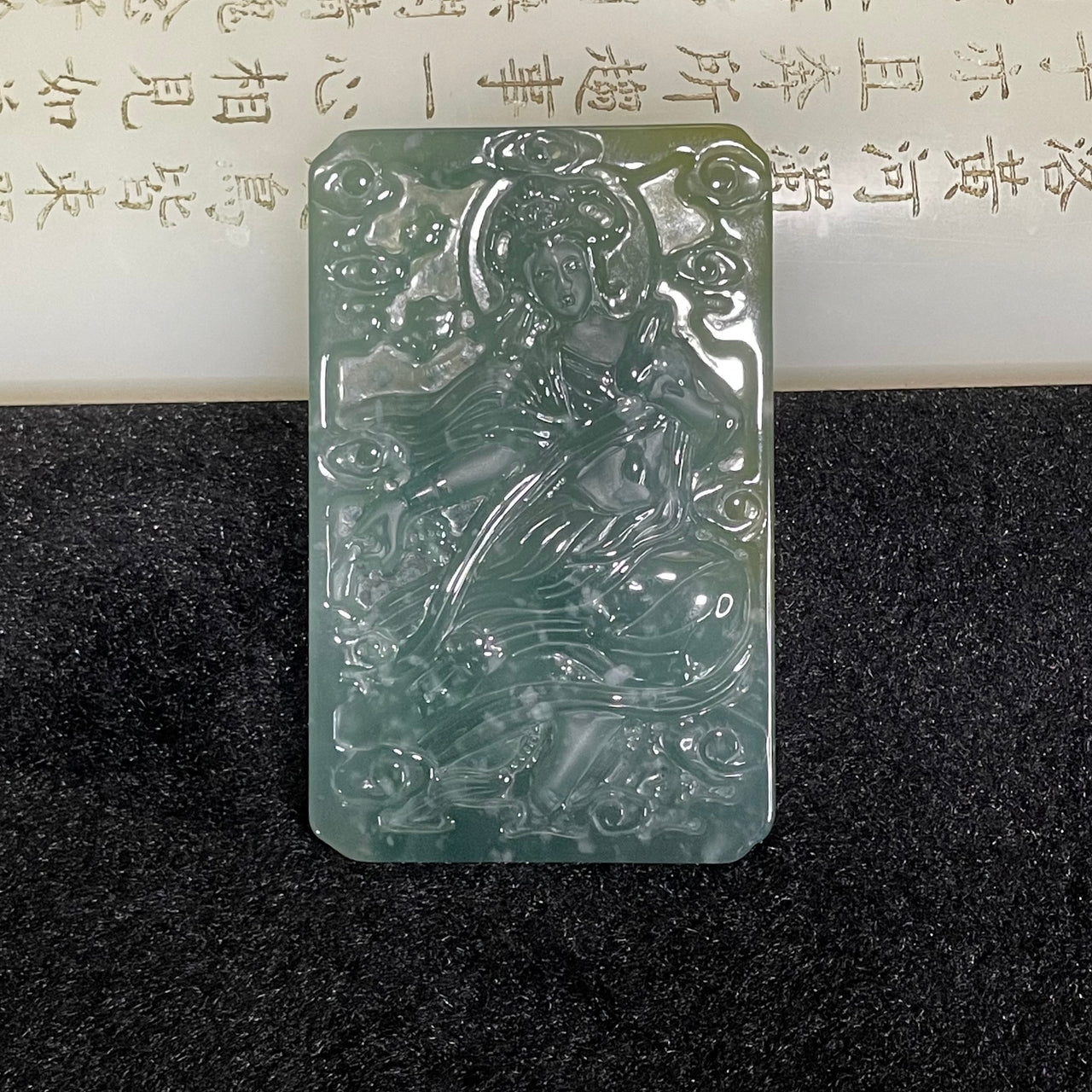 Type A Blueish Green Jade Jadeite Chang Er - 29.73g 65.4 by 41.5 by 5.3mm - Huangs Jadeite and Jewelry Pte Ltd