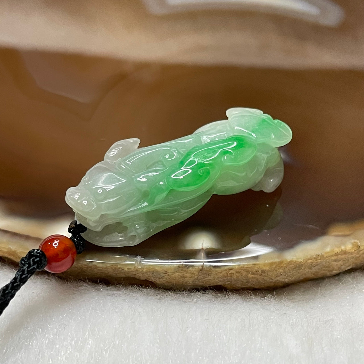 Type A Spicy Green Vein Pixiu Jade Jadeite Pendant 9.89g 36.4 by 13.6 by 10.4mm - Huangs Jadeite and Jewelry Pte Ltd