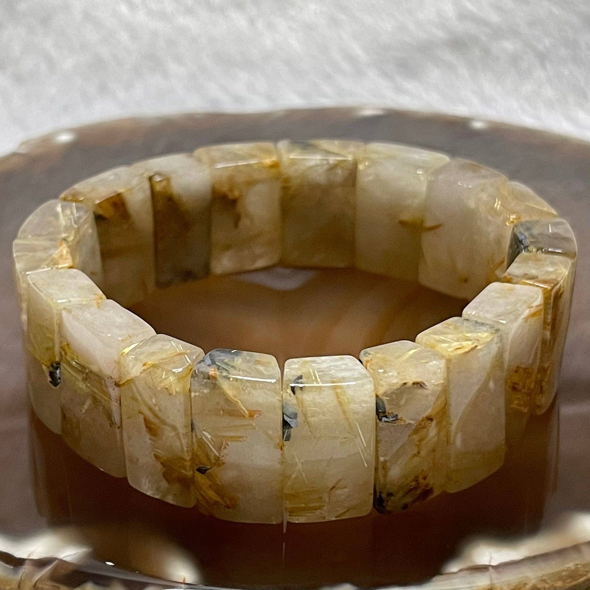 Natural Golden Rutilated Quartz Bracelet 手牌 - 68.47g 18.3 by 13.5 by 9.3mm/piece 19 pieces - Huangs Jadeite and Jewelry Pte Ltd