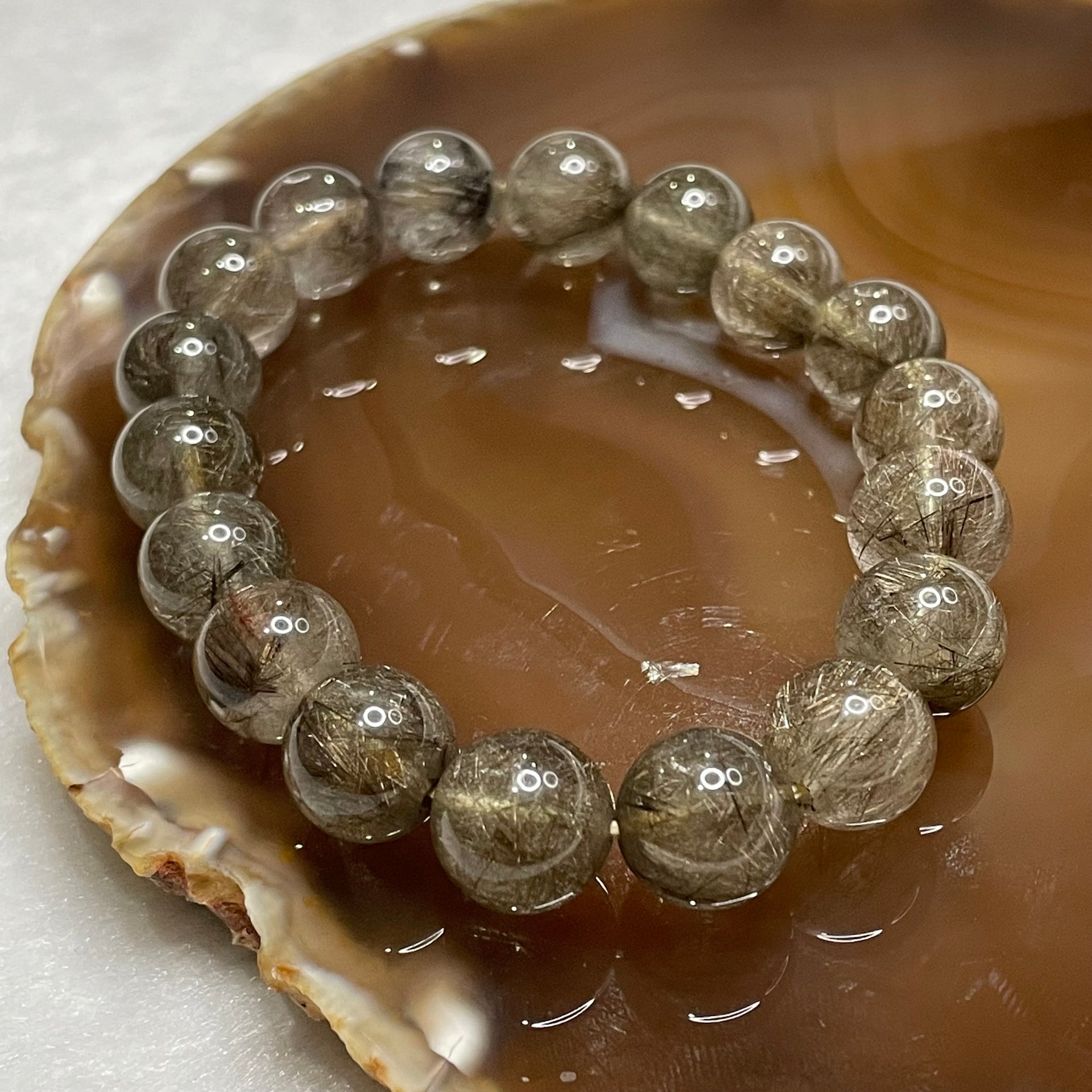 Natural Copper Rutilated Quartz 銅髮晶 39.49g 11.8mm/bead 18 beads - Huangs Jadeite and Jewelry Pte Ltd