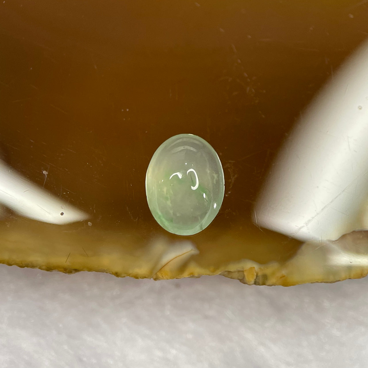 Type A Icy Light Green Jade Jadeite Cabochon for Setting - 1.50ct 8.4 by 6.3 by 3.1mm - Huangs Jadeite and Jewelry Pte Ltd