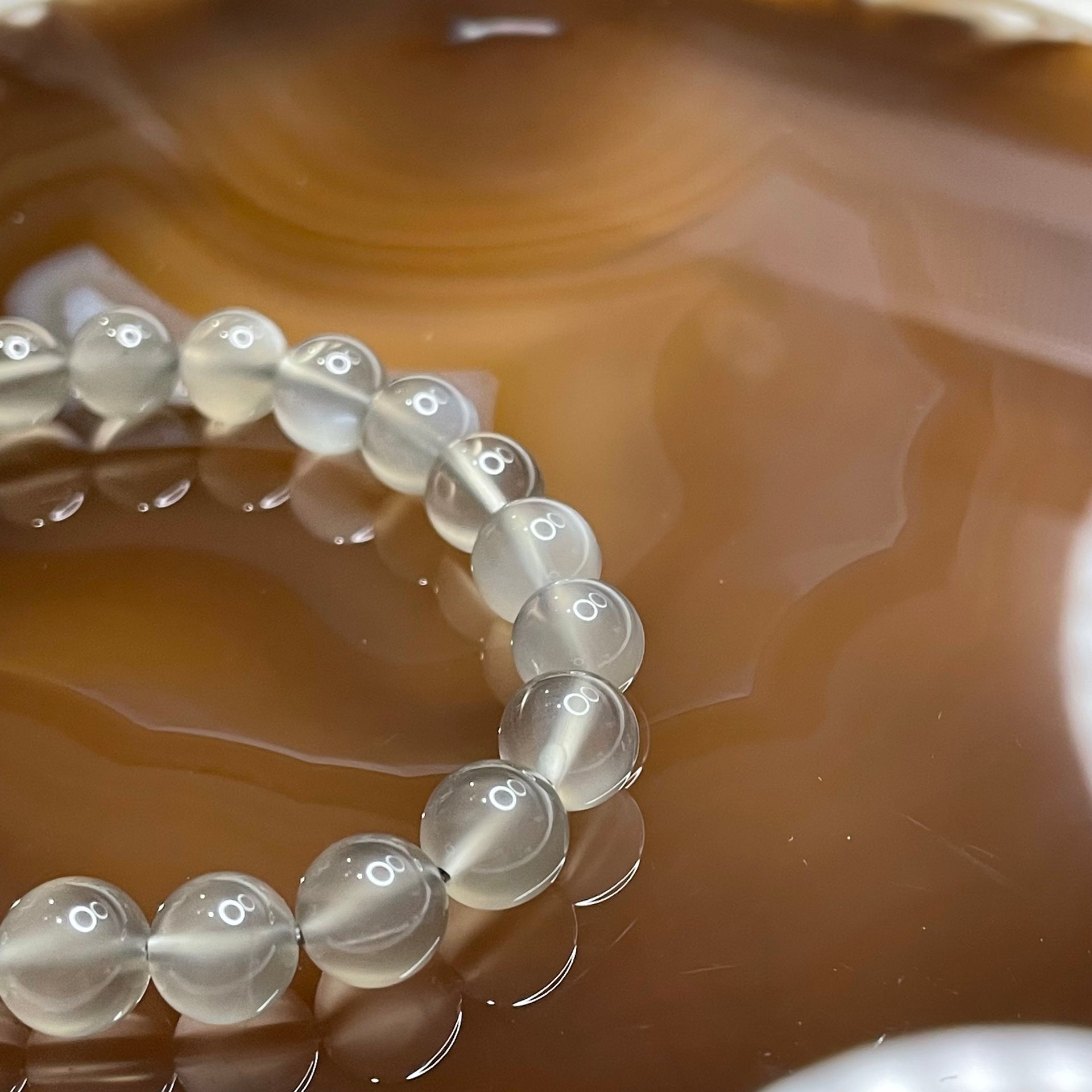 Natural Grey Moonstone Crystal Bracelet 16.33g 8.2mm/bead 21 beads - Huangs Jadeite and Jewelry Pte Ltd