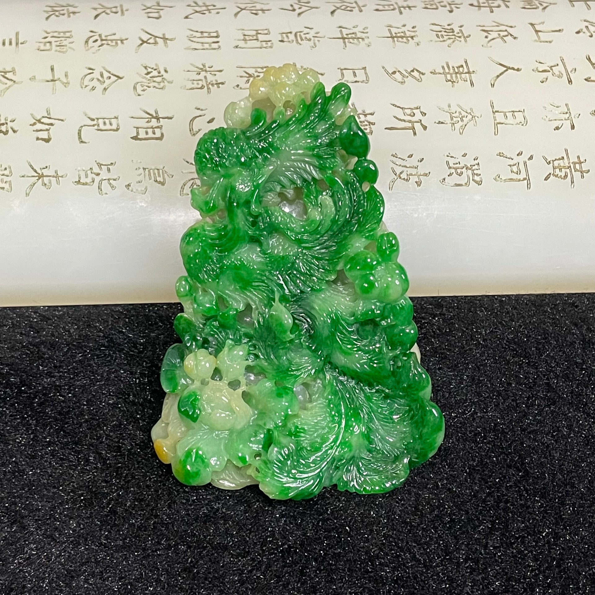 High Quality Type A Spicy Green Phoenix Burmese Myanmar Jade Jadeite Pendant - 50.29g 66.1 by 44.4 by 15.2mm - Huangs Jadeite and Jewelry Pte Ltd