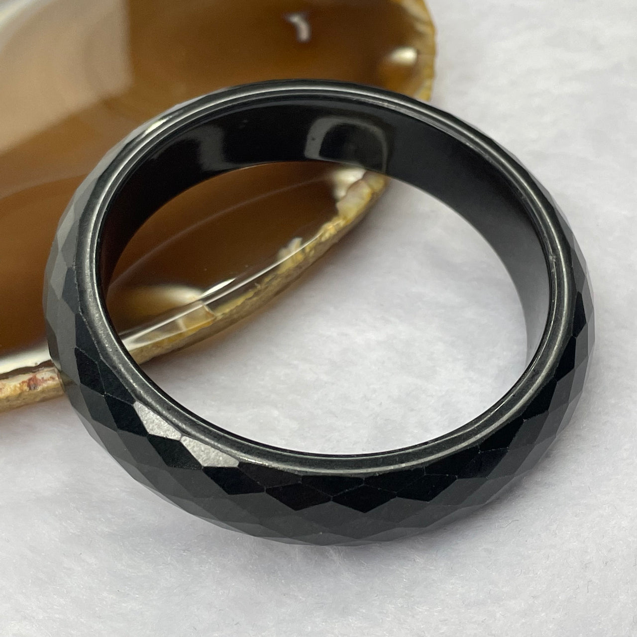 Type A Faceted Black Jadeite Bangle 46.29g inner diameter 55.5mm 13.5 by 7.4mm - Huangs Jadeite and Jewelry Pte Ltd