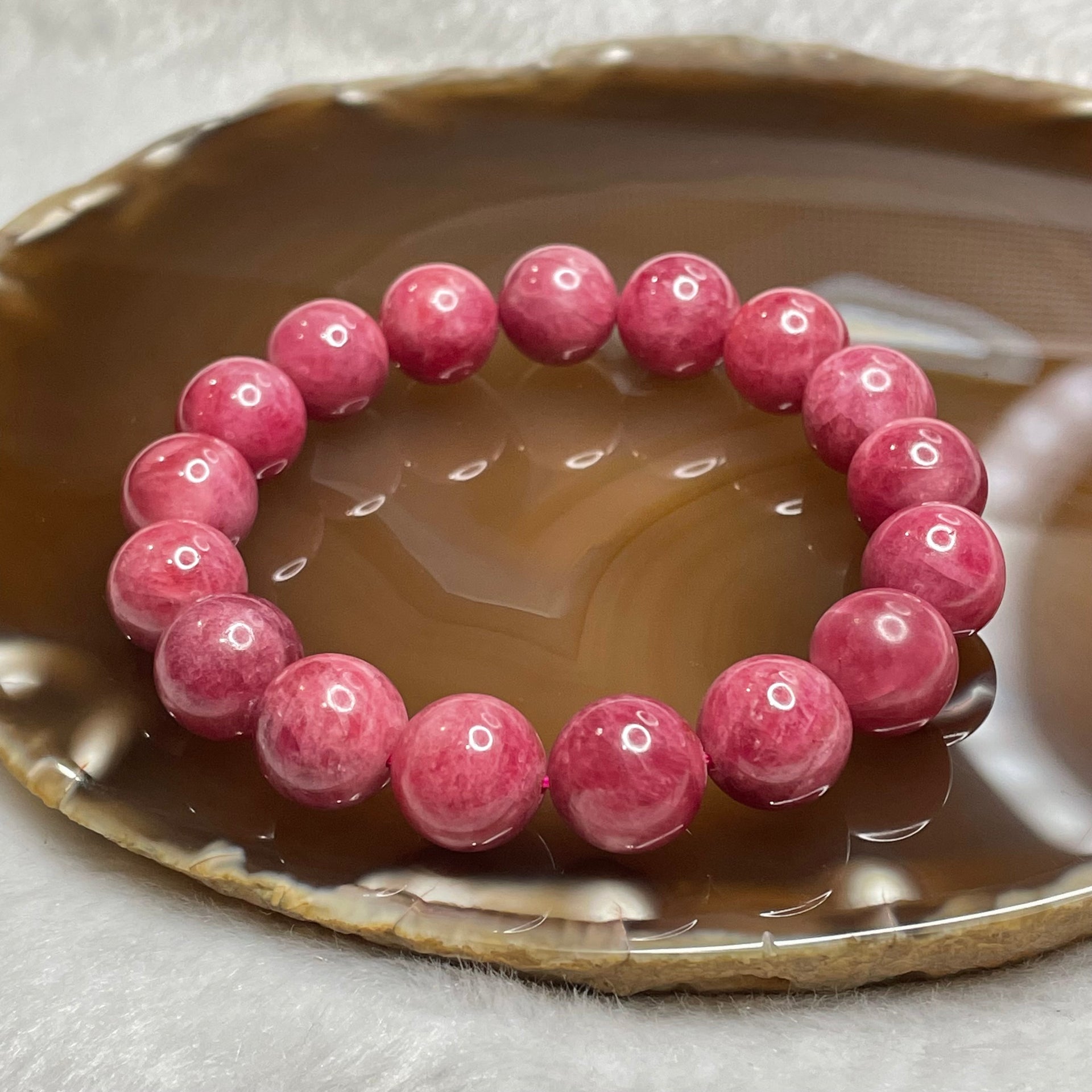 Natural Rhodonite Crystal Bracelet 57.57g 12.3mm/bead 17 beads - Huangs Jadeite and Jewelry Pte Ltd