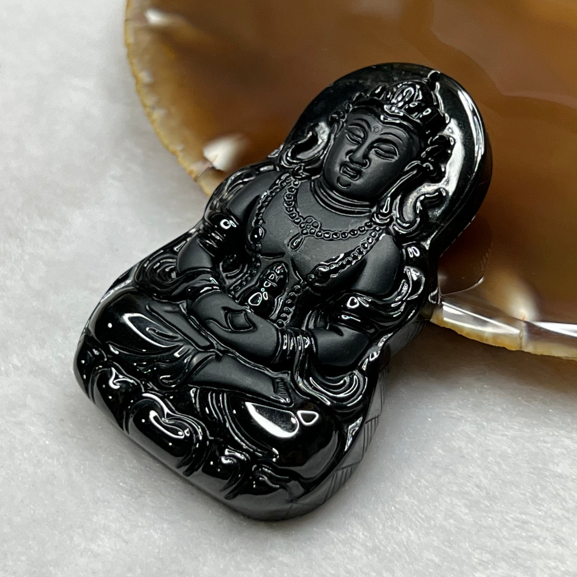 Type A Black Jade Jadeite Buddha Pendant 49.09g 61.7 by 41.3 by 9.9mm - Huangs Jadeite and Jewelry Pte Ltd