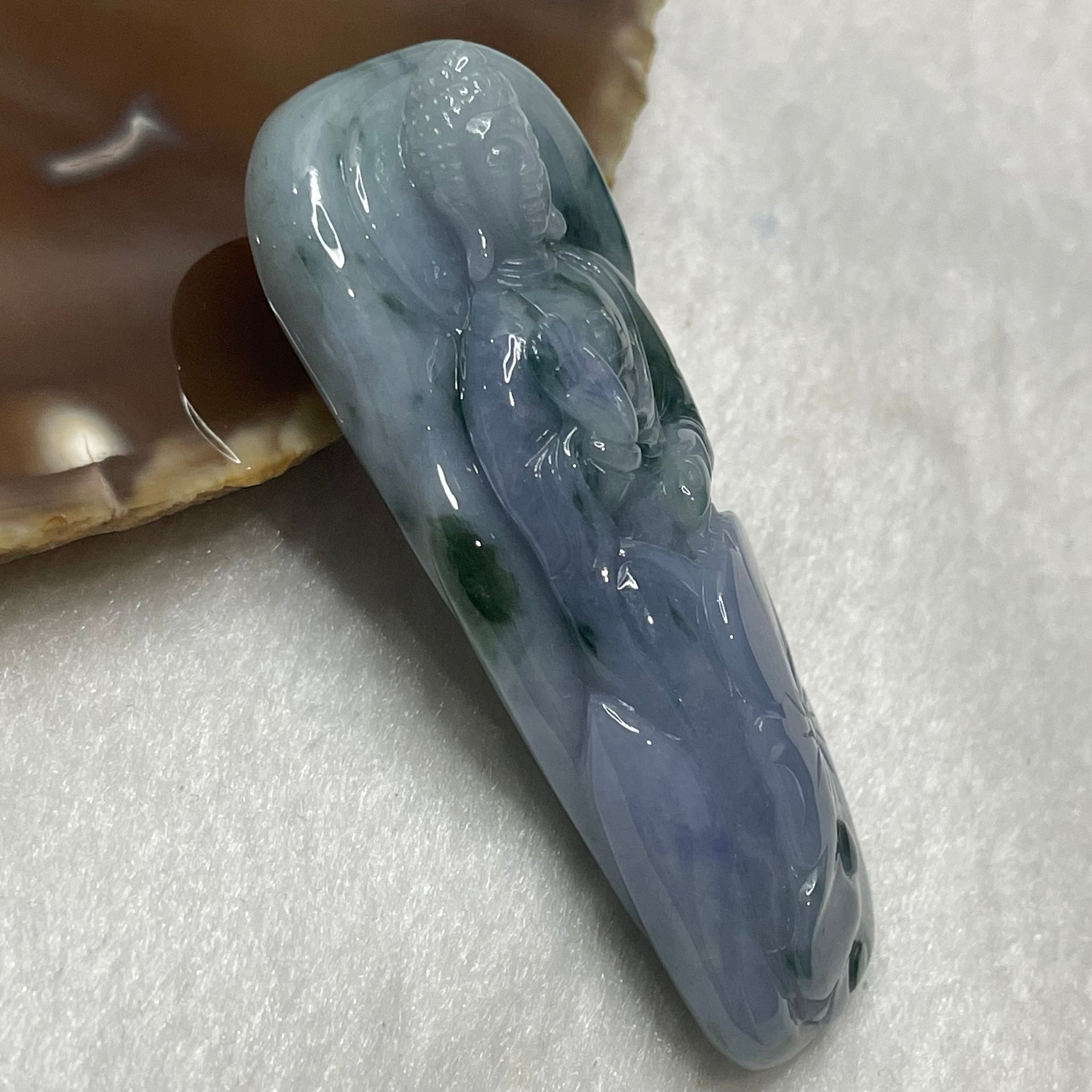 Type A Light Lavender & Green Jade Jadeite Buddha Pendant - 37.65g 63.6 by 24.5 by 14.5mm - Huangs Jadeite and Jewelry Pte Ltd