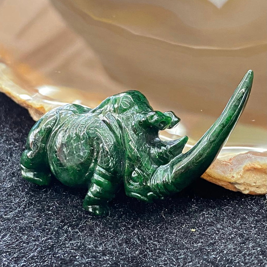 Type A Burmese Old Mine Jade Jadeite Rhinoceros Pendant - 16.40g 37.9 by 45.7 by 12.0mm - Huangs Jadeite and Jewelry Pte Ltd