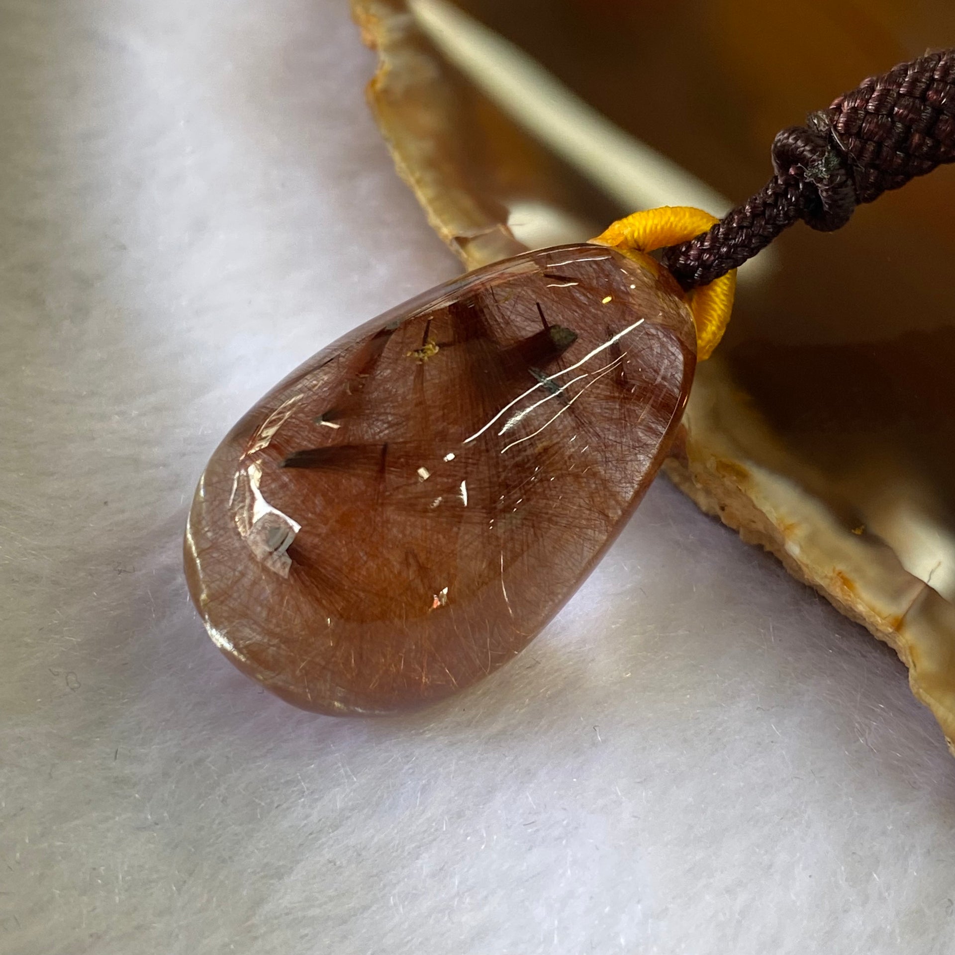 Natural Red Copper Rutilated Quartz Pendant 19.80g 32.0 by 20.0 by 19.2mm - Huangs Jadeite and Jewelry Pte Ltd