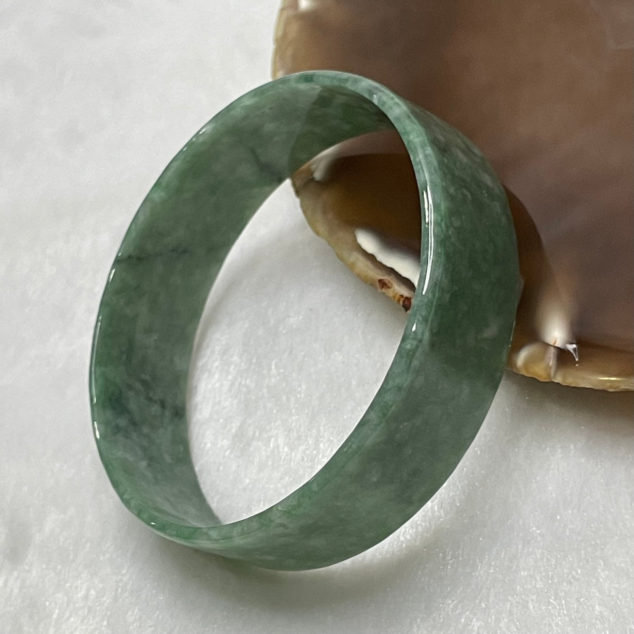 Type A Dou Qing Green Jade Jadeite Bangle - 17.37g Inner Diameter 53.6 Thickness 15.4 by 2.1mm - Huangs Jadeite and Jewelry Pte Ltd