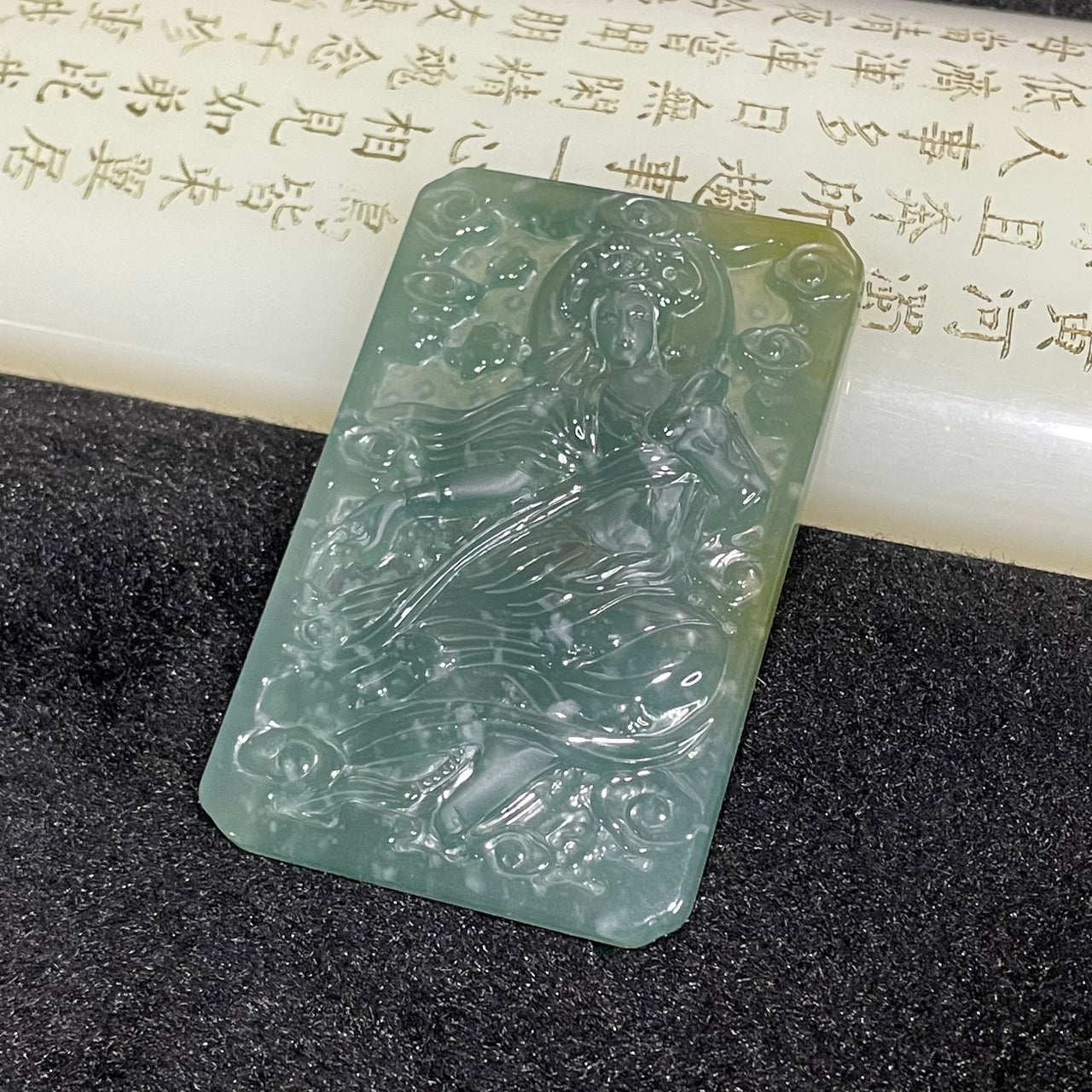 Type A Blueish Green Jade Jadeite Chang Er - 29.73g 65.4 by 41.5 by 5.3mm - Huangs Jadeite and Jewelry Pte Ltd