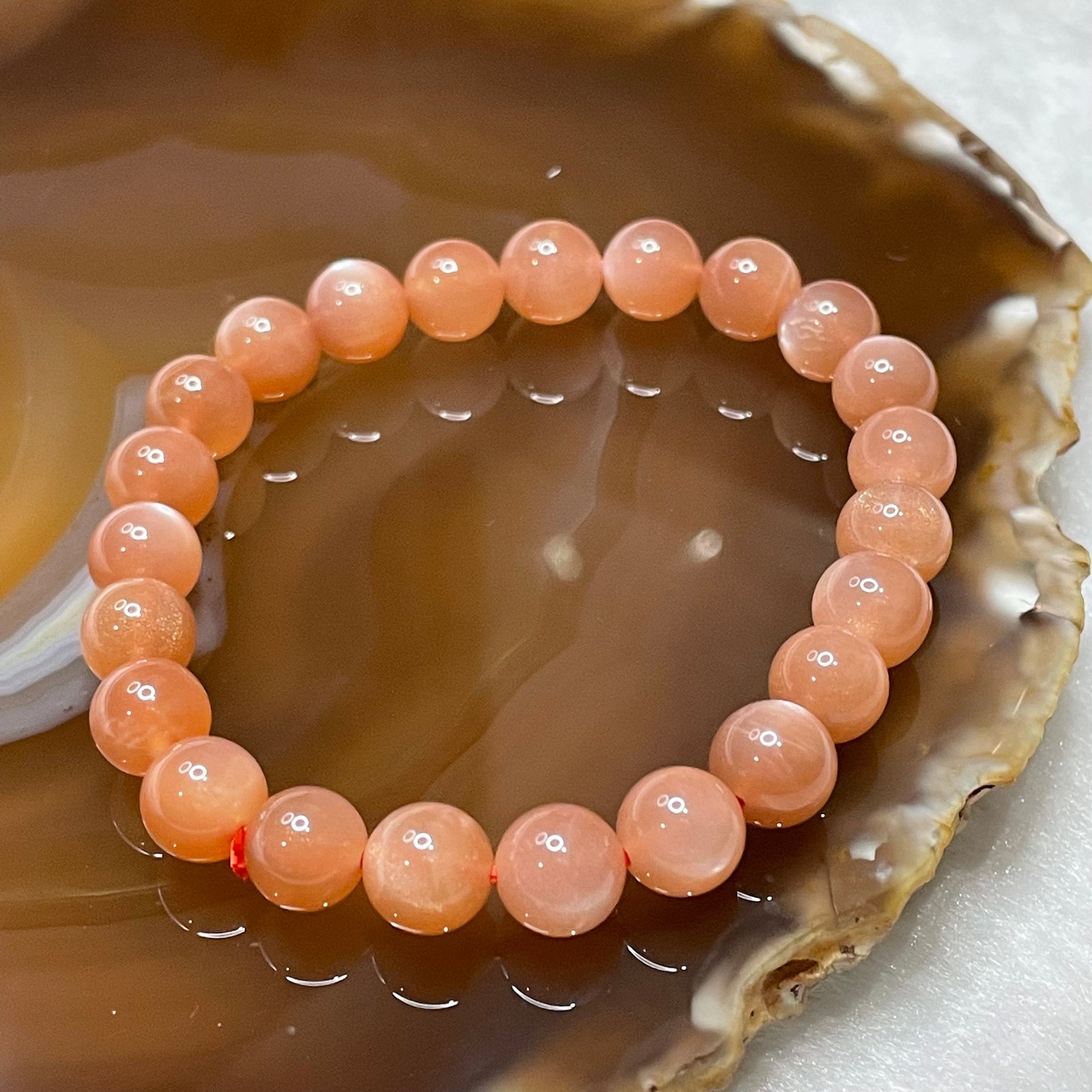 Natural Sunstone Crystal Bracelet 太阳石 17.11g 8.3mm/bead 23 beads - Huangs Jadeite and Jewelry Pte Ltd