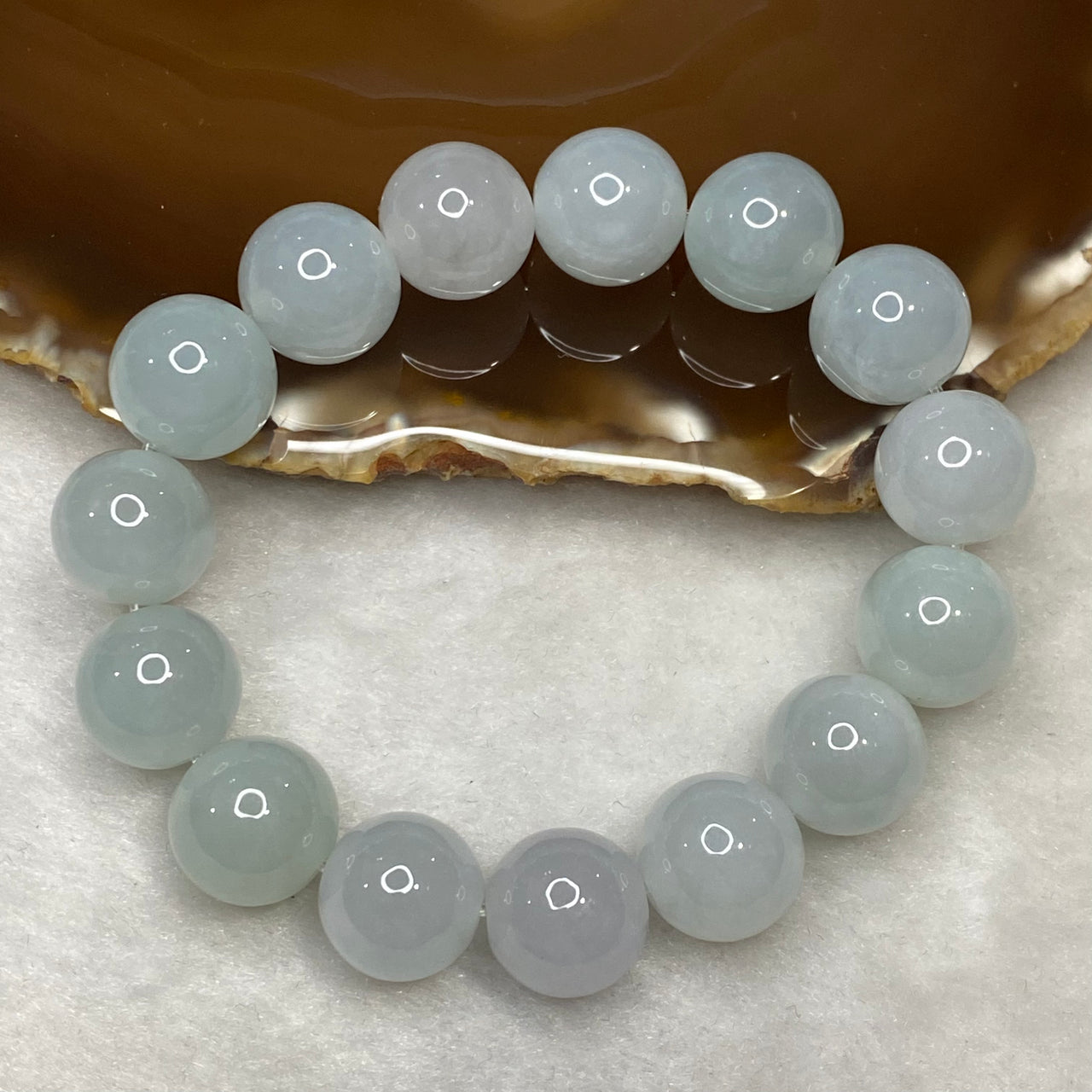 Type A Light Green Jadeite Bracelet 57.21g 13.2mm 15 Beads - Huangs Jadeite and Jewelry Pte Ltd