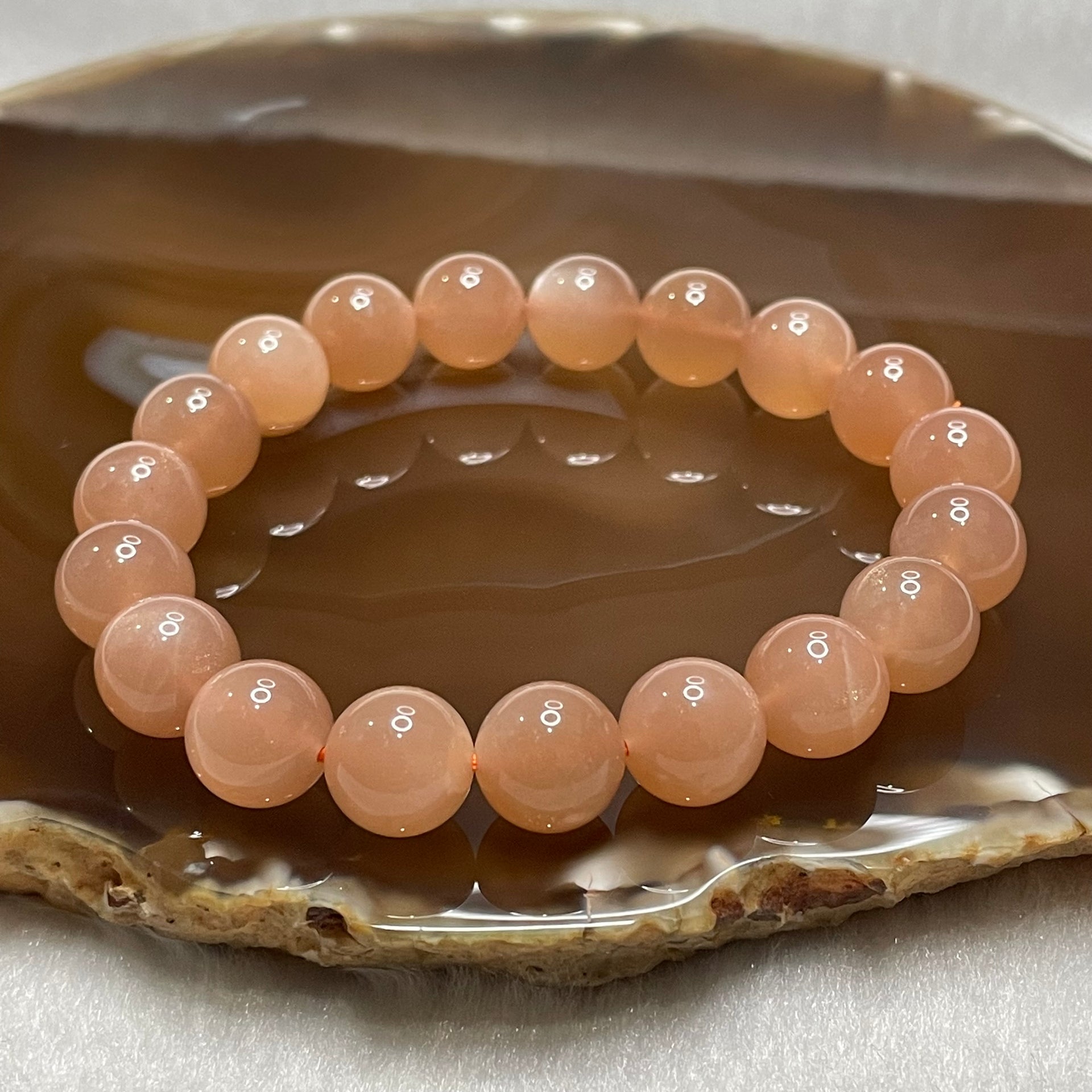 Natural Sunstone Crystal Bracelet 太阳石 29.49g 10.5mm/bead 19 beads - Huangs Jadeite and Jewelry Pte Ltd