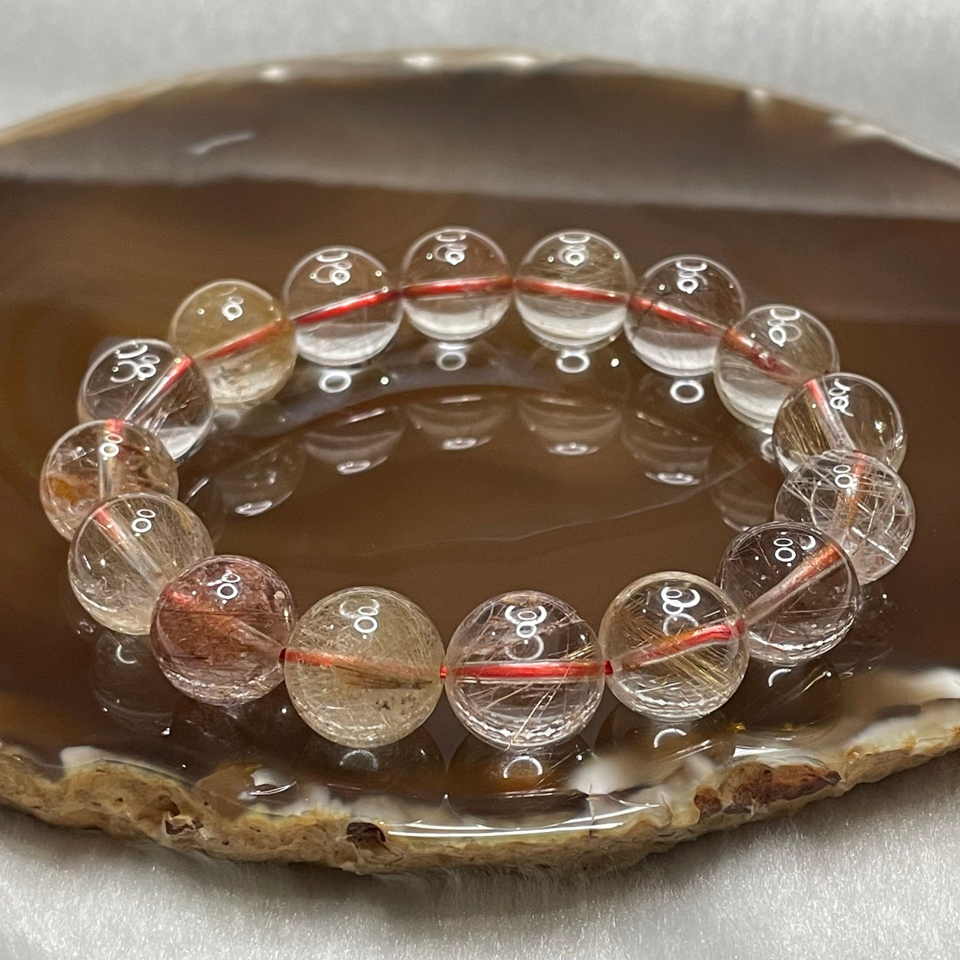 Natural Copper Rutilated Quartz 銅髮晶 44.67g 12.9mm/bead 16 beads - Huangs Jadeite and Jewelry Pte Ltd