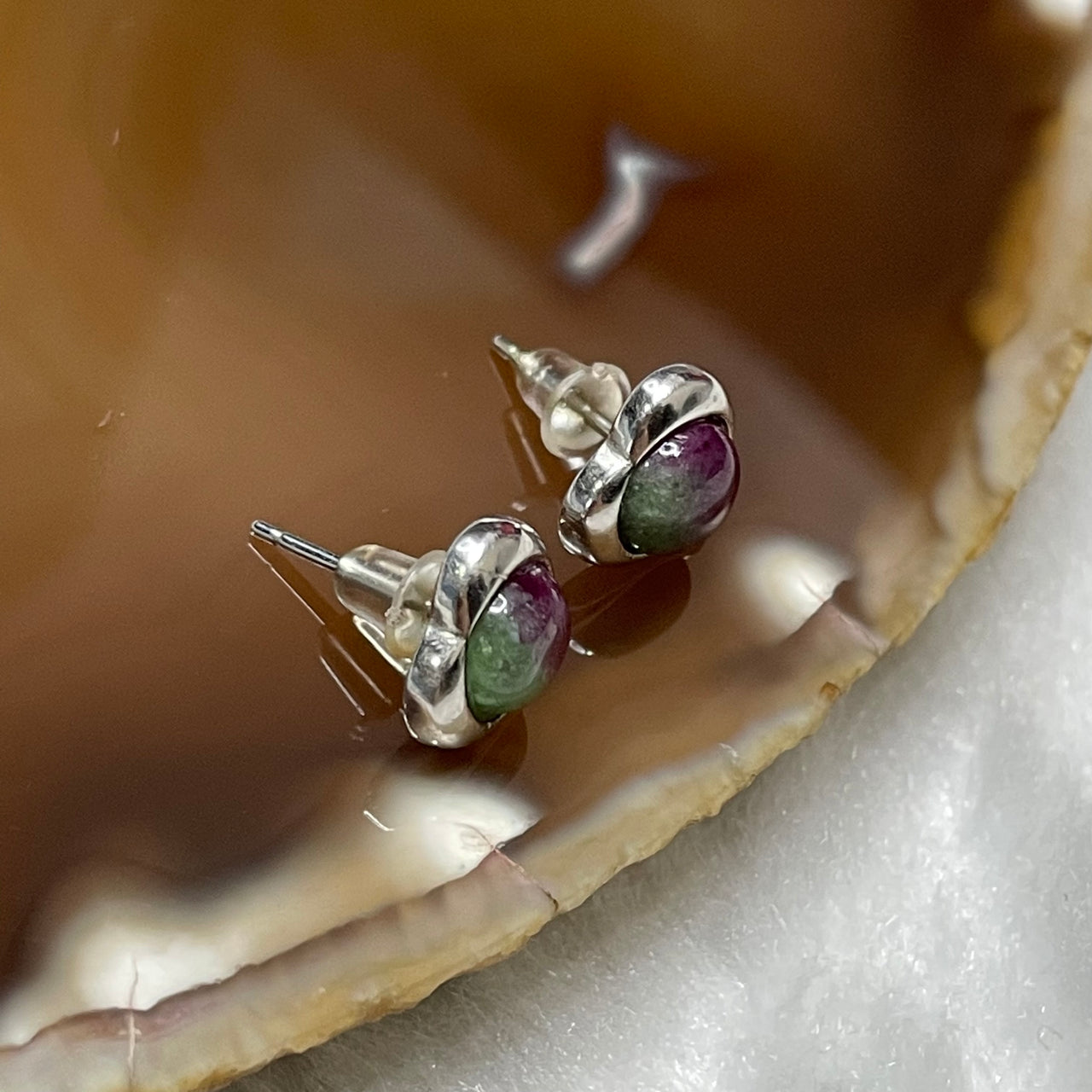 Type A Ruby Zoisite 925 Sliver Pair of Earrings 0.92g 8.9 by 9.2 by 3.4mm - Huangs Jadeite and Jewelry Pte Ltd