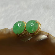 Type A Apple Green Jade Jadeite Earrings 18k Yellow Gold 3.32g 12.2 by 11.6 by 7.2mm - Huangs Jadeite and Jewelry Pte Ltd