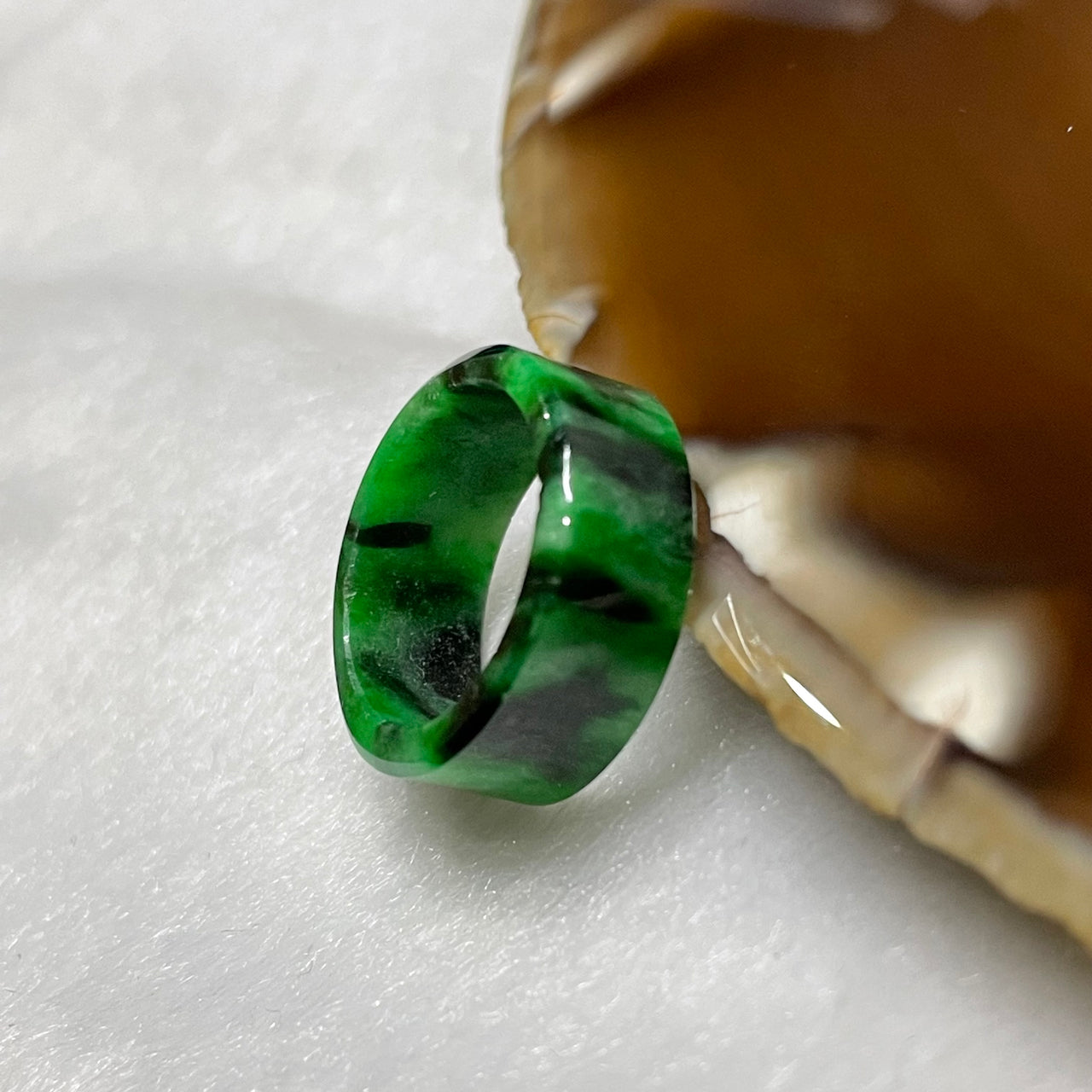 Type A Spicy Green Jade Jadeite Flat Ring 1.96g US2.75 HK5.5 Inner Diameter 14.0mm Thickness 6.9 by 2.0mm - Huangs Jadeite and Jewelry Pte Ltd