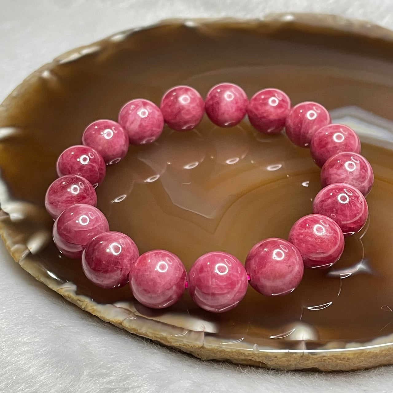 Natural Rhodonite Crystal Bracelet 58.22g 12.4mm/bead 17 beads - Huangs Jadeite and Jewelry Pte Ltd