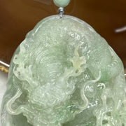 Type A Semi Icy Green Jadeite Dragon Pendant 102.64g 71.2 by 52.0 by 19.3mm - Huangs Jadeite and Jewelry Pte Ltd