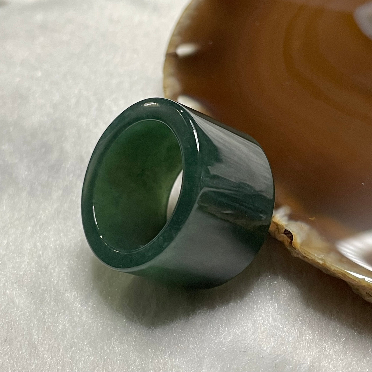 Type A Semi Icy Green Jade Jadeite Ring 19.75g US12.5 HK 28.5 Thickness 4.3 by 18.7mm Inner Diameter 22.5mm - Huangs Jadeite and Jewelry Pte Ltd